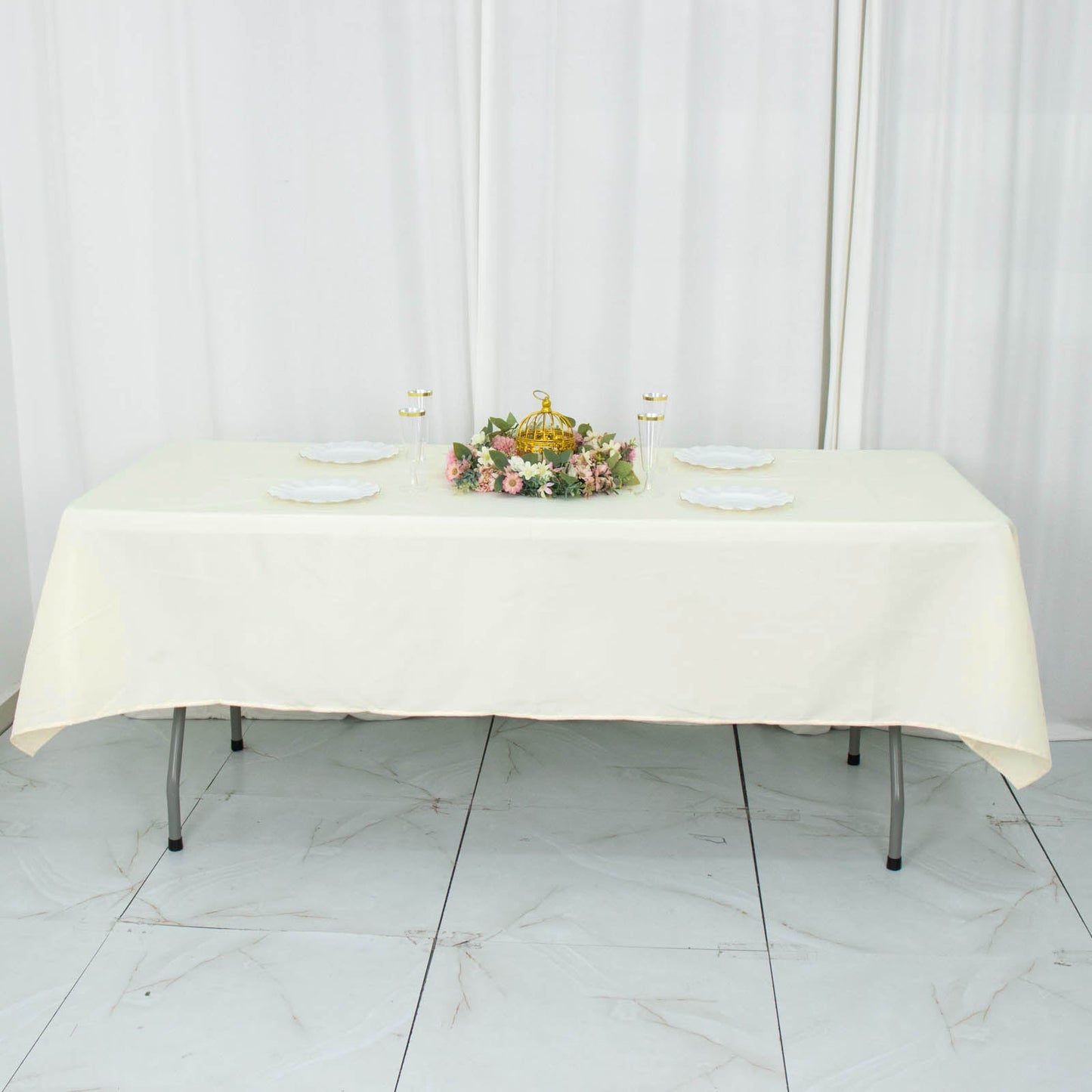 54"x96" Ivory Premium Polyester Rectangular Tablecloth - 220GSM