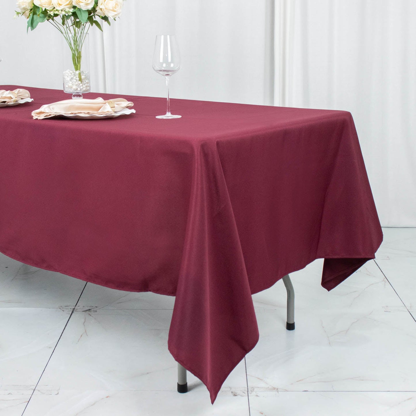 60x102inch Burgundy 200 GSM Seamless Premium Polyester Rectangular Tablecloth