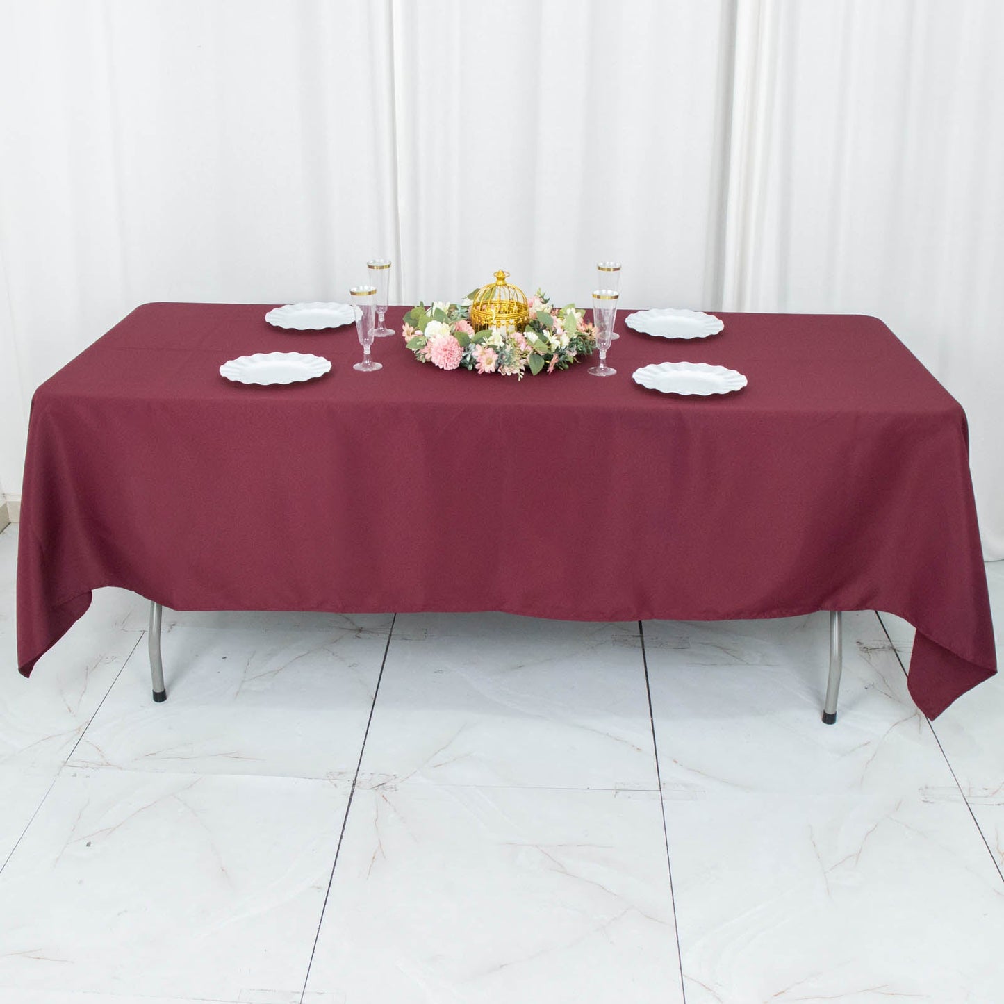 60x102inch Burgundy 200 GSM Seamless Premium Polyester Rectangular Tablecloth