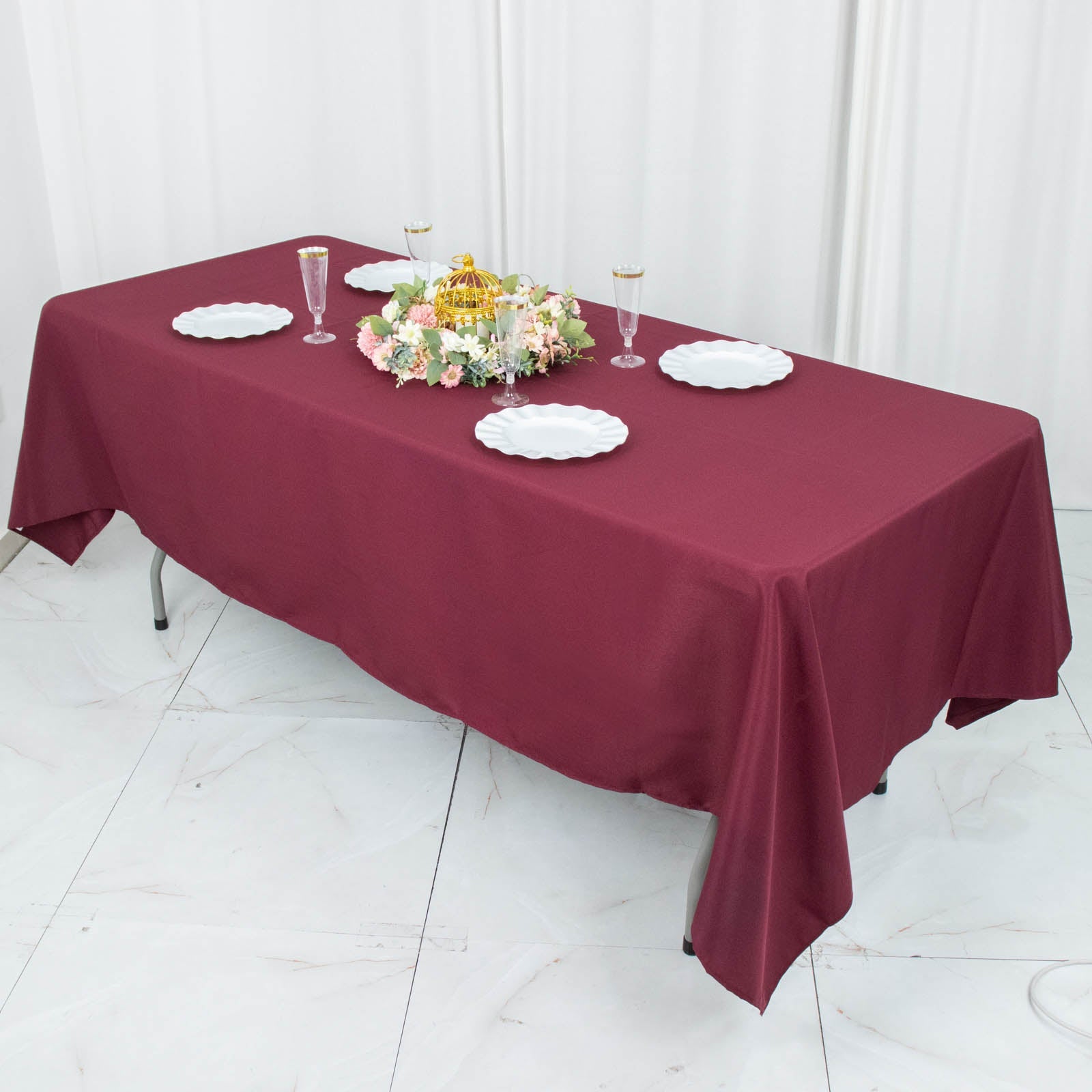 60x102inch Burgundy 200 GSM Seamless Premium Polyester Rectangular Tablecloth
