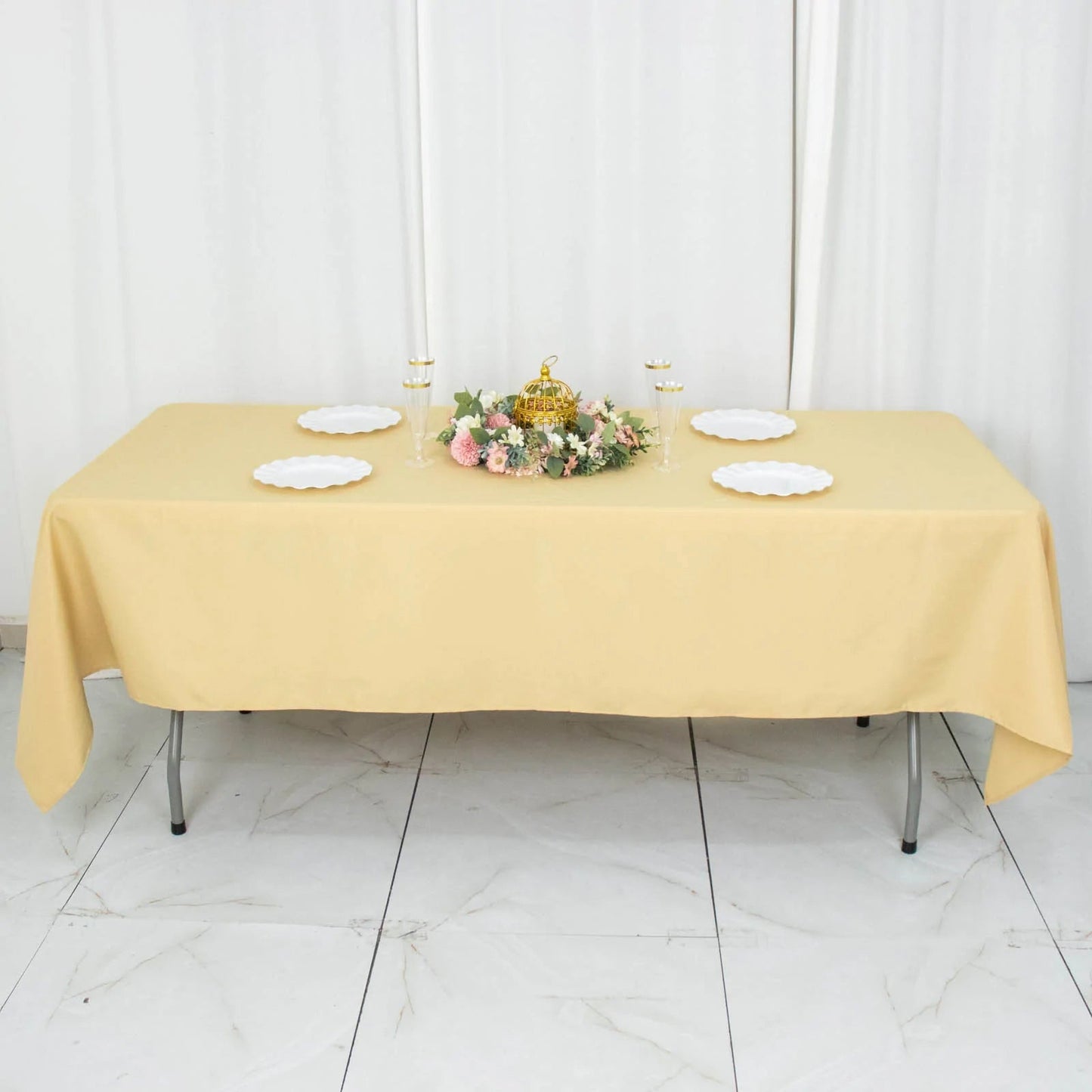 60x102inch Champagne 200 GSM Seamless Premium Polyester Rectangular Tablecloth