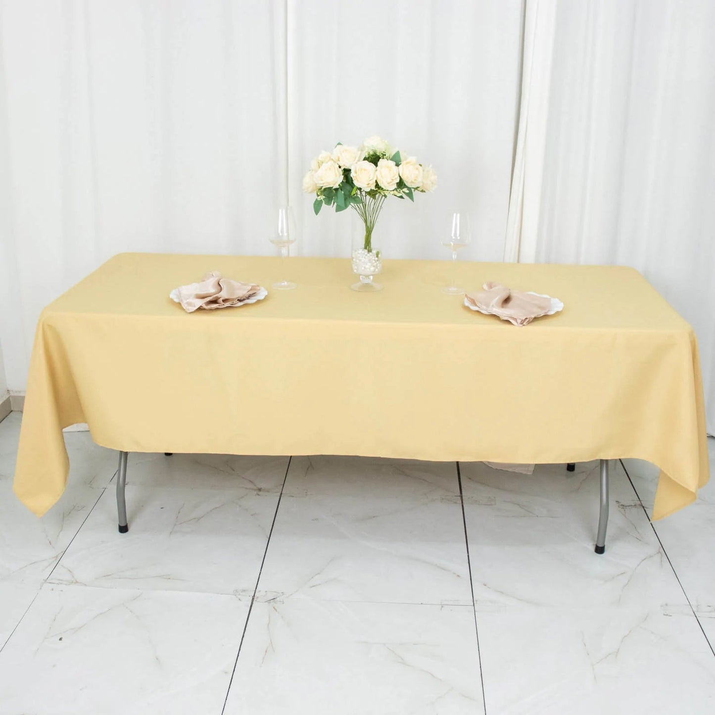 60"x102" Champagne Premium Polyester Rectangular Tablecloth - 220GSM