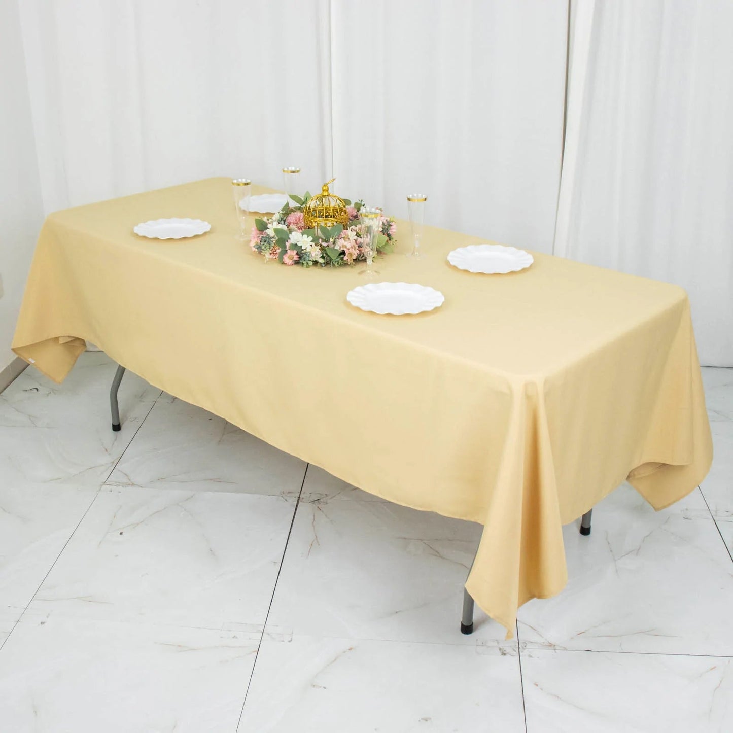 60x102inch Champagne 200 GSM Seamless Premium Polyester Rectangular Tablecloth