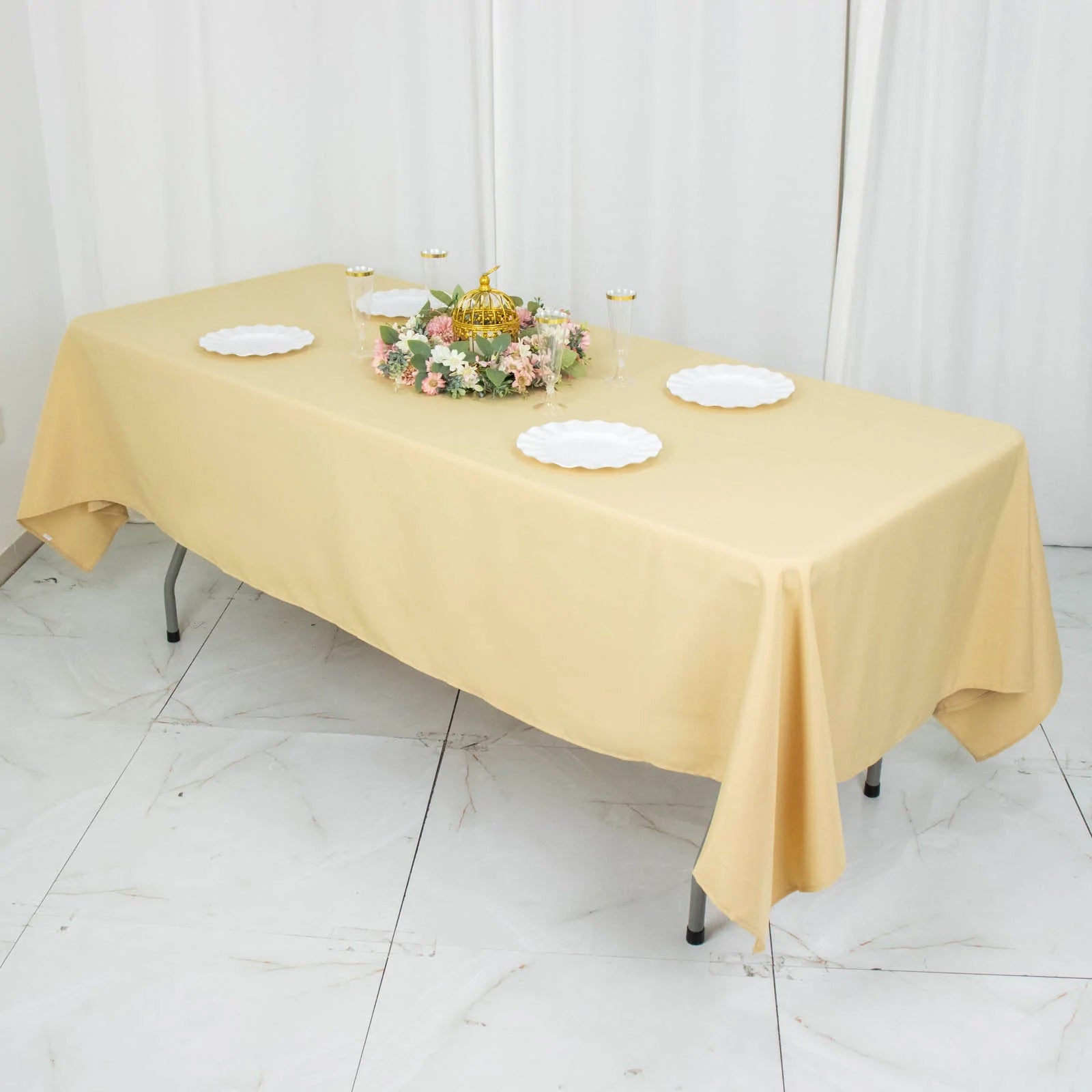 60x102inch Champagne 200 GSM Seamless Premium Polyester Rectangular Tablecloth