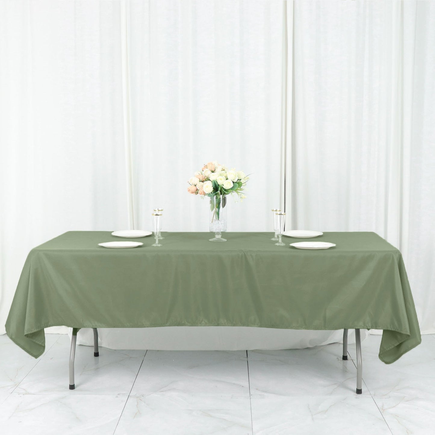 60"x102" Dusty Sage Green Polyester Rectangular Tablecloth