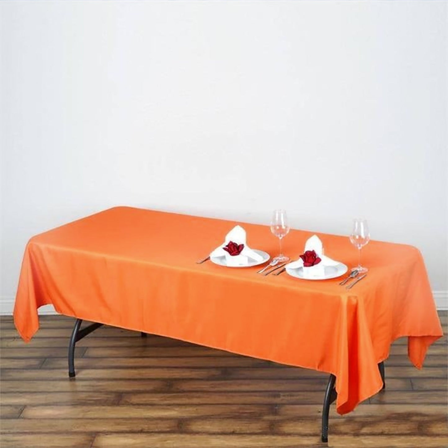 60"x102" Orange Polyester Rectangular Tablecloth