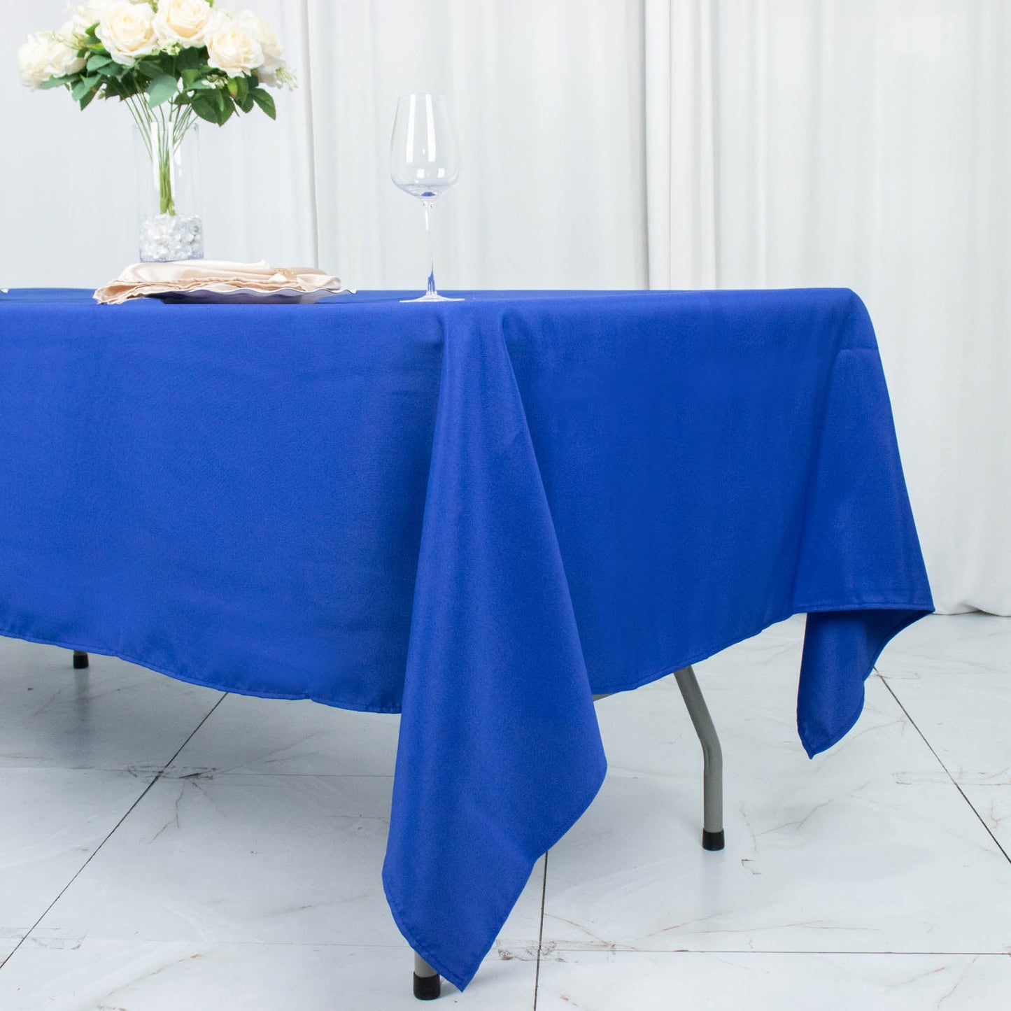 60x102inch Royal Blue 200 GSM Seamless Premium Polyester Rectangular Tablecloth