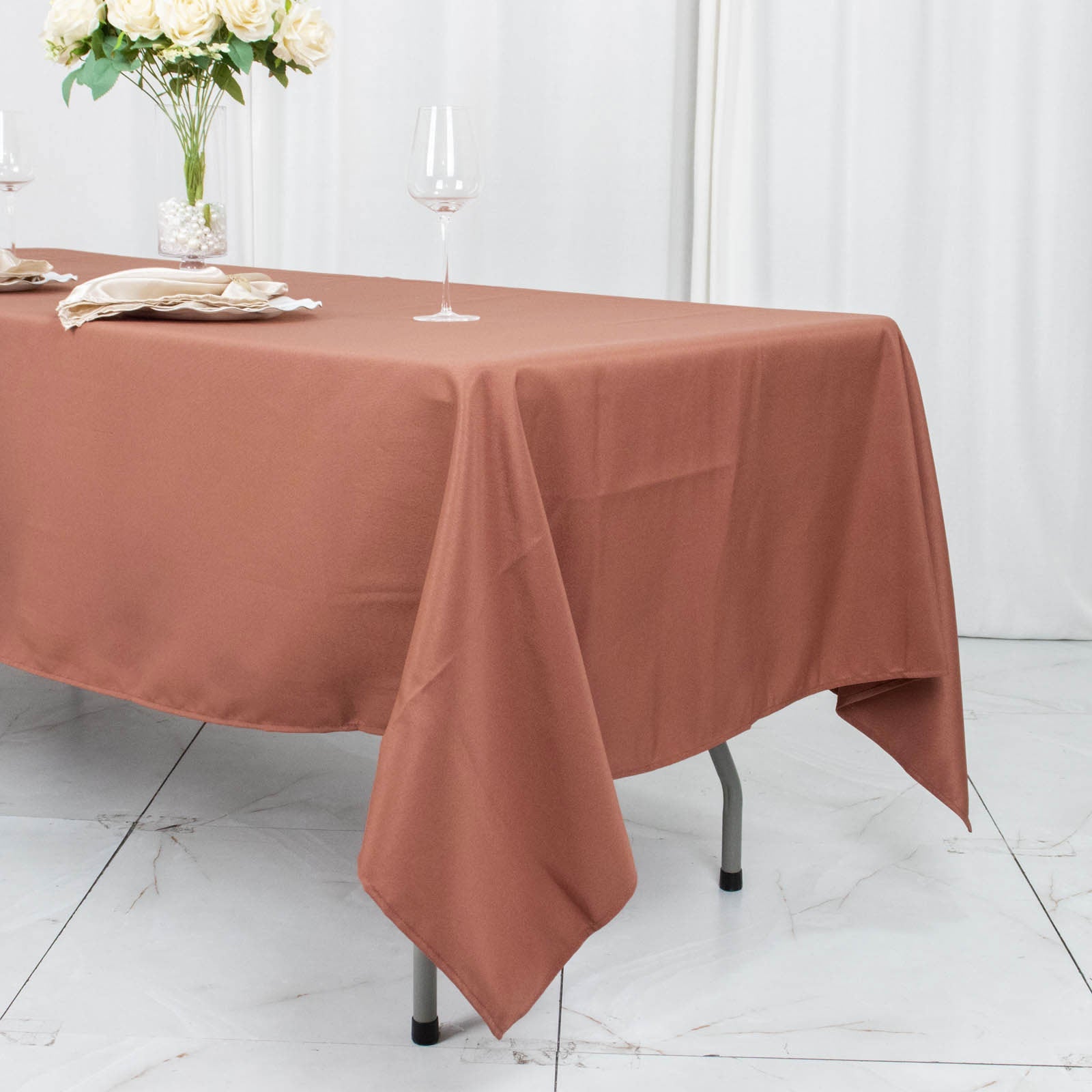 60x102inch Terracotta 200 GSM Seamless Premium Polyester Rectangular Tablecloth