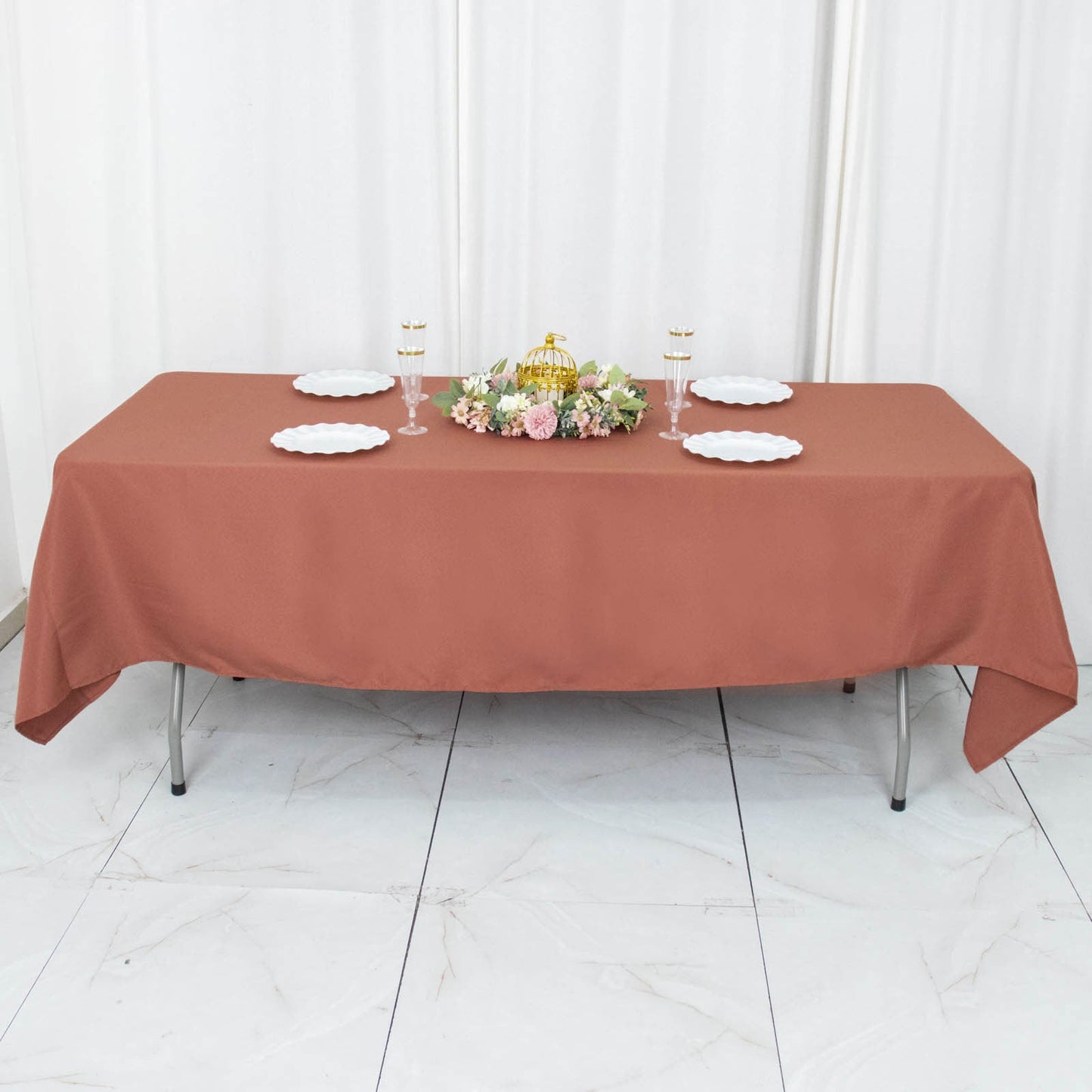 60x102inch Terracotta 200 GSM Seamless Premium Polyester Rectangular Tablecloth