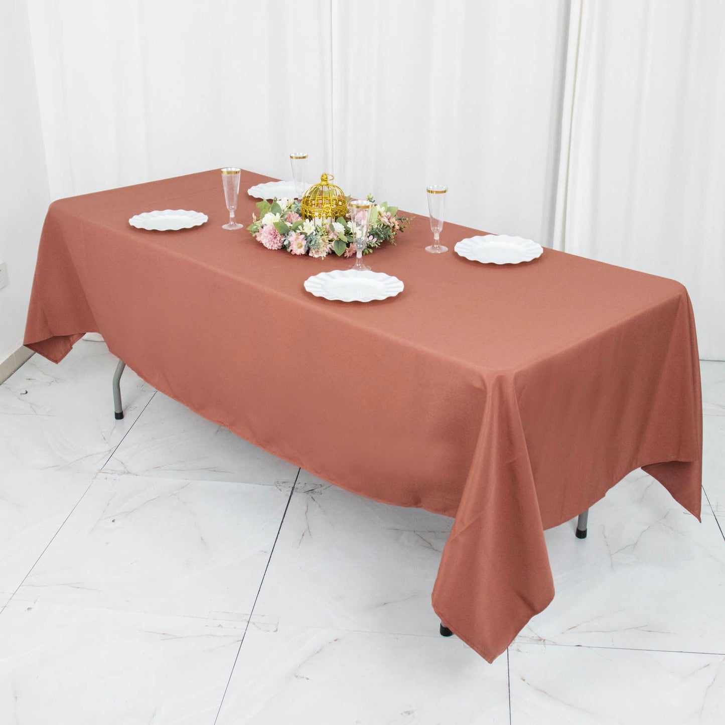 60x102inch Terracotta 200 GSM Seamless Premium Polyester Rectangular Tablecloth