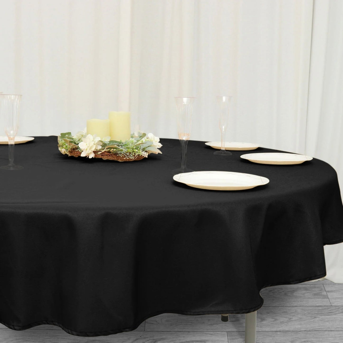 70inch Black 200 GSM Seamless Premium Polyester Round Tablecloth