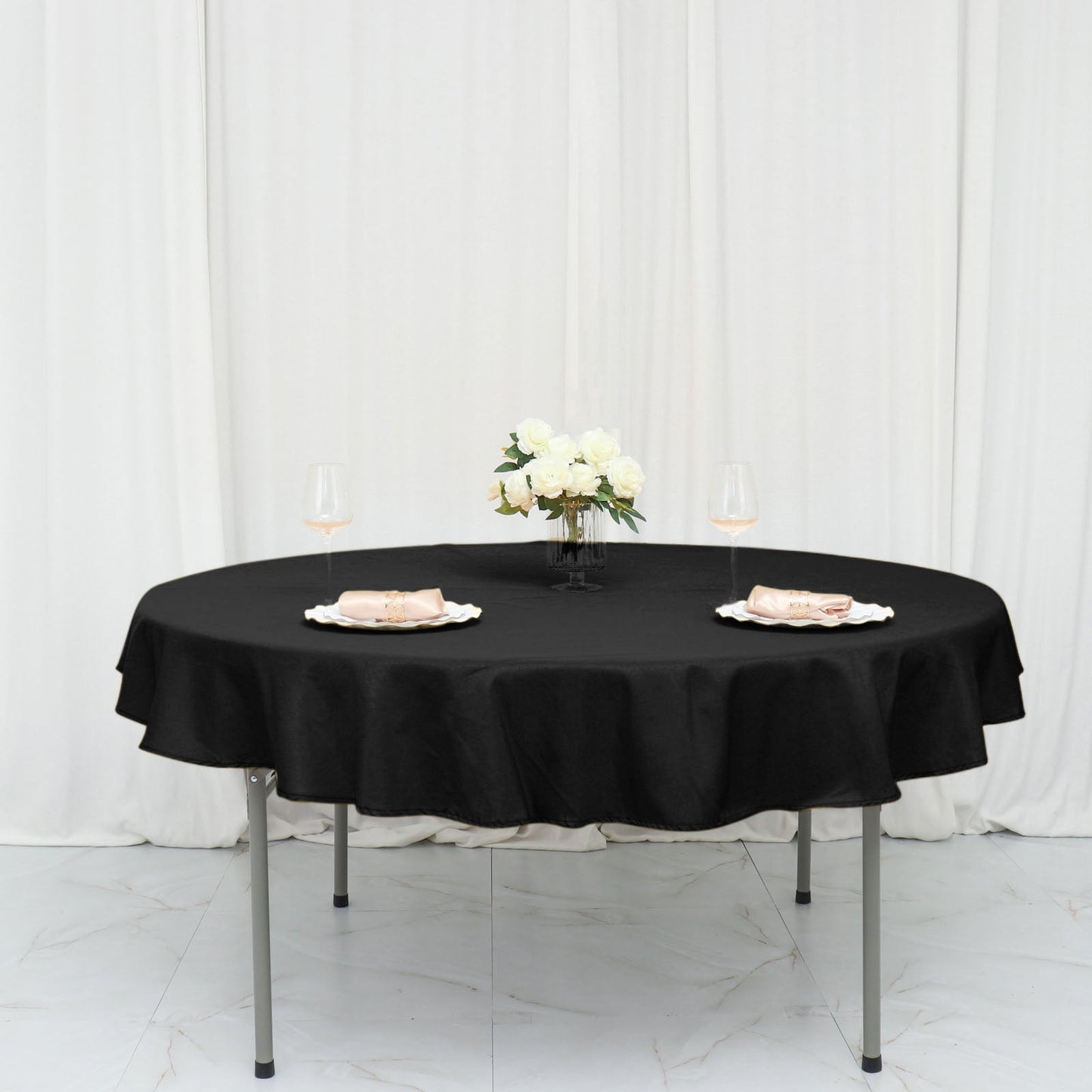 70" Black Premium Polyester Round Tablecloth - 220GSM