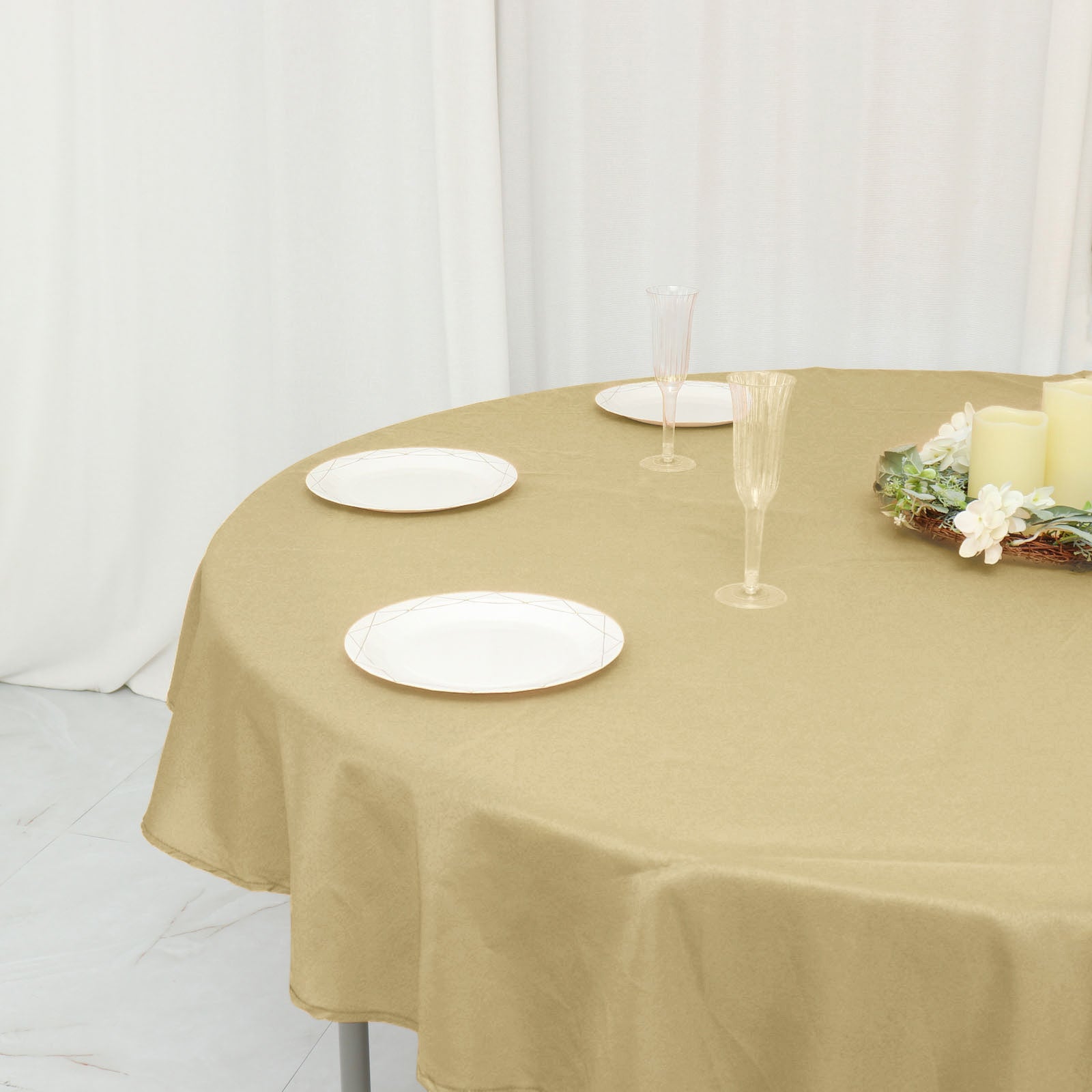 70 Inch Round Tablecloth Champagne Polyester Linen