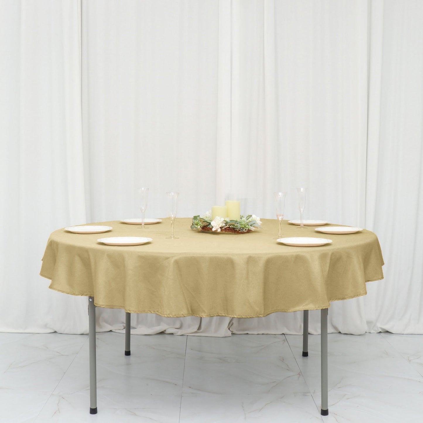 Champagne Polyester Linen Round Tablecloth 70 Inches