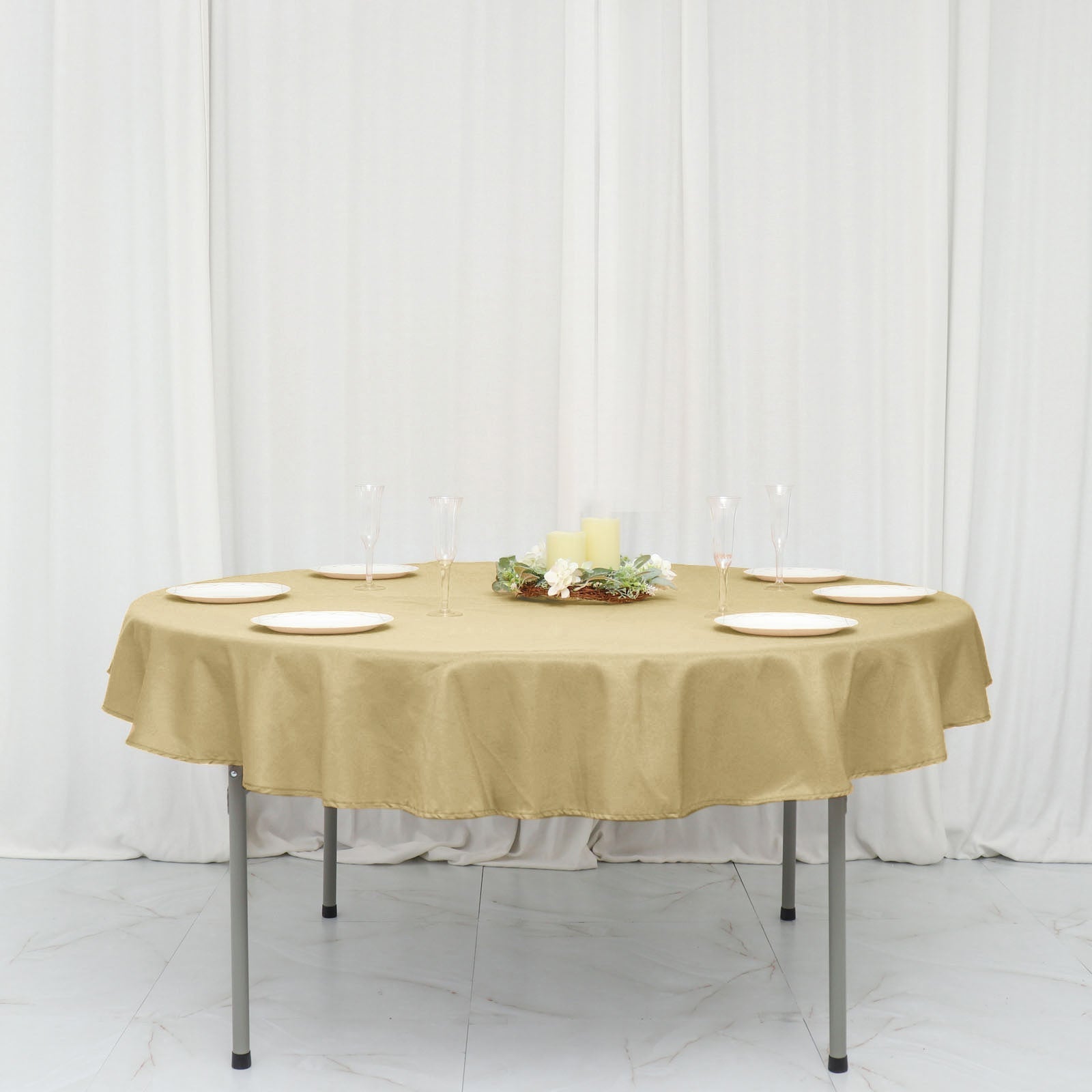 Champagne Polyester Linen Round Tablecloth 70 Inches