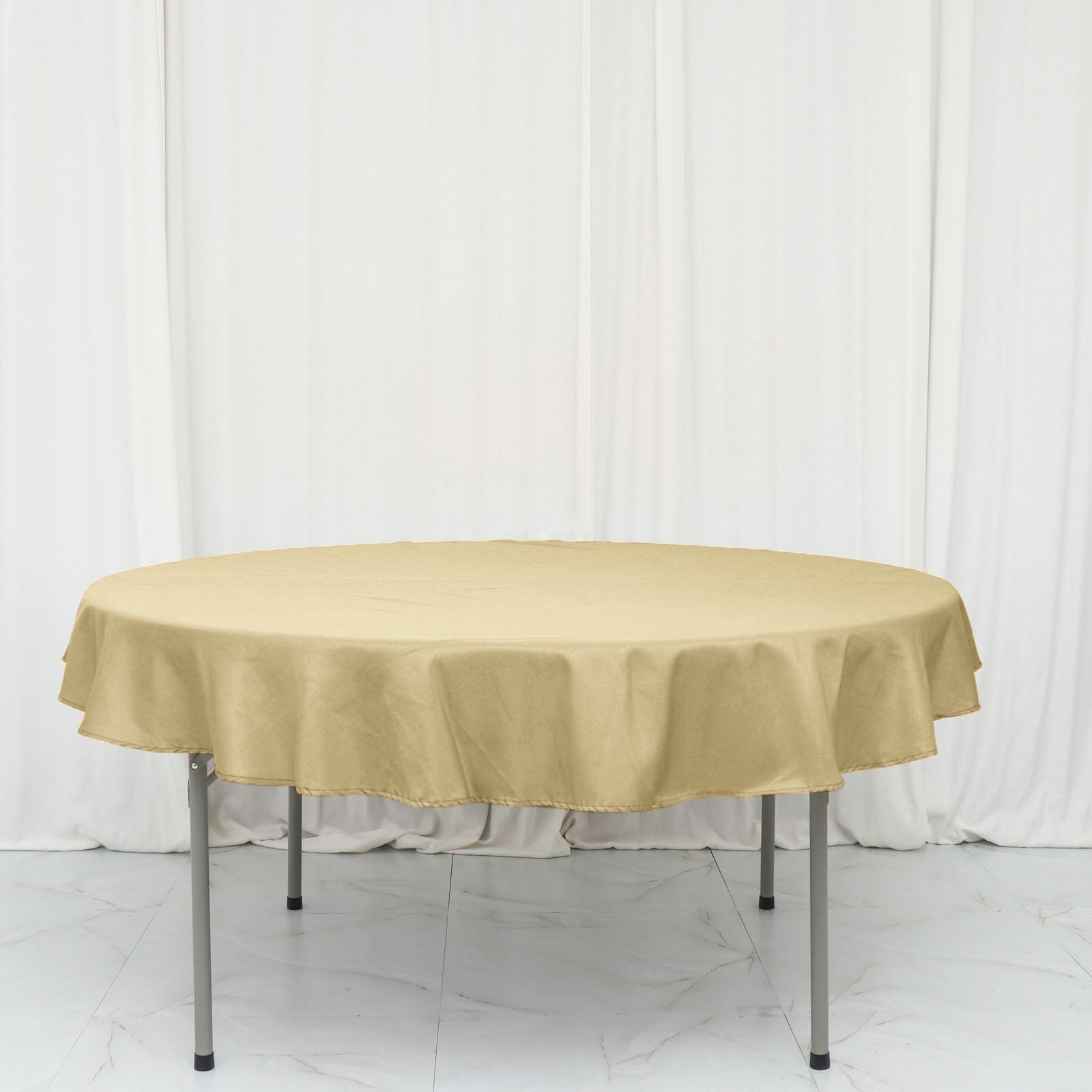 70 Inch Champagne Polyester Linen Round Tablecloth