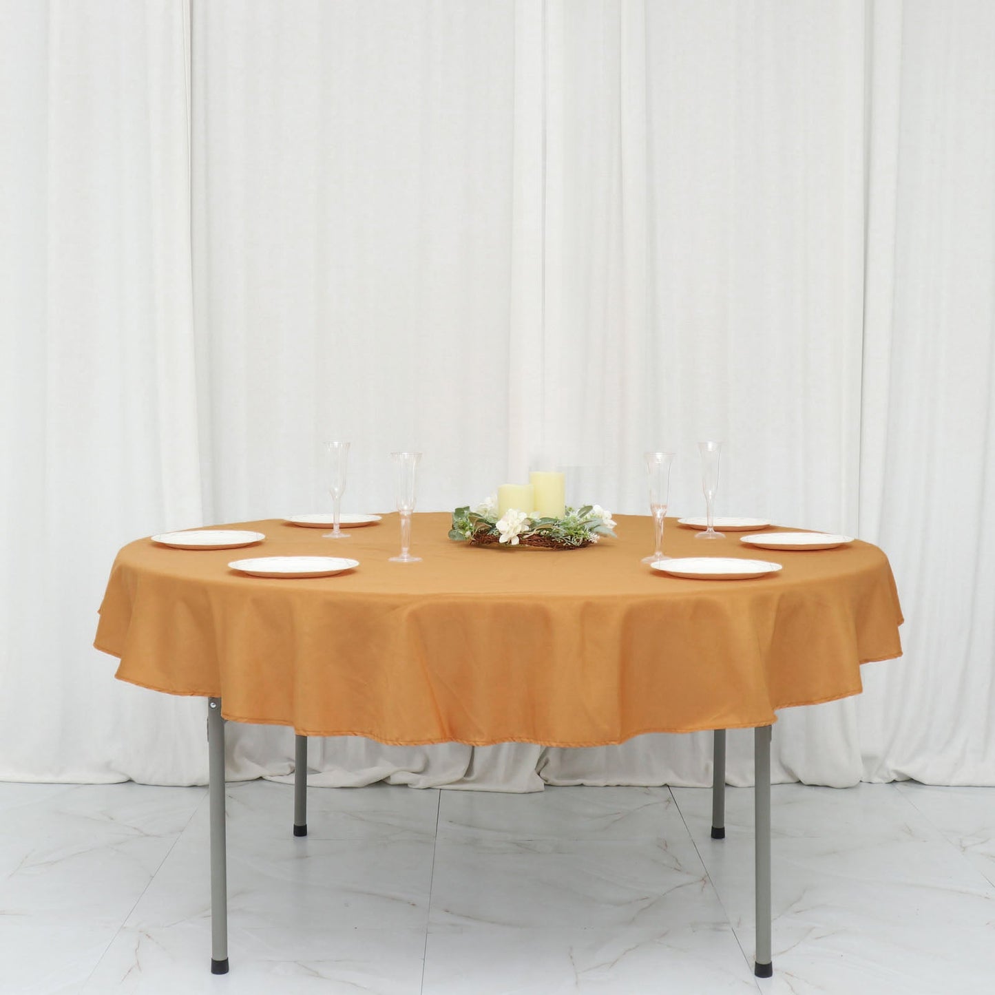 Gold Colored Round Polyester Linen Tablecloth 70 Inch 