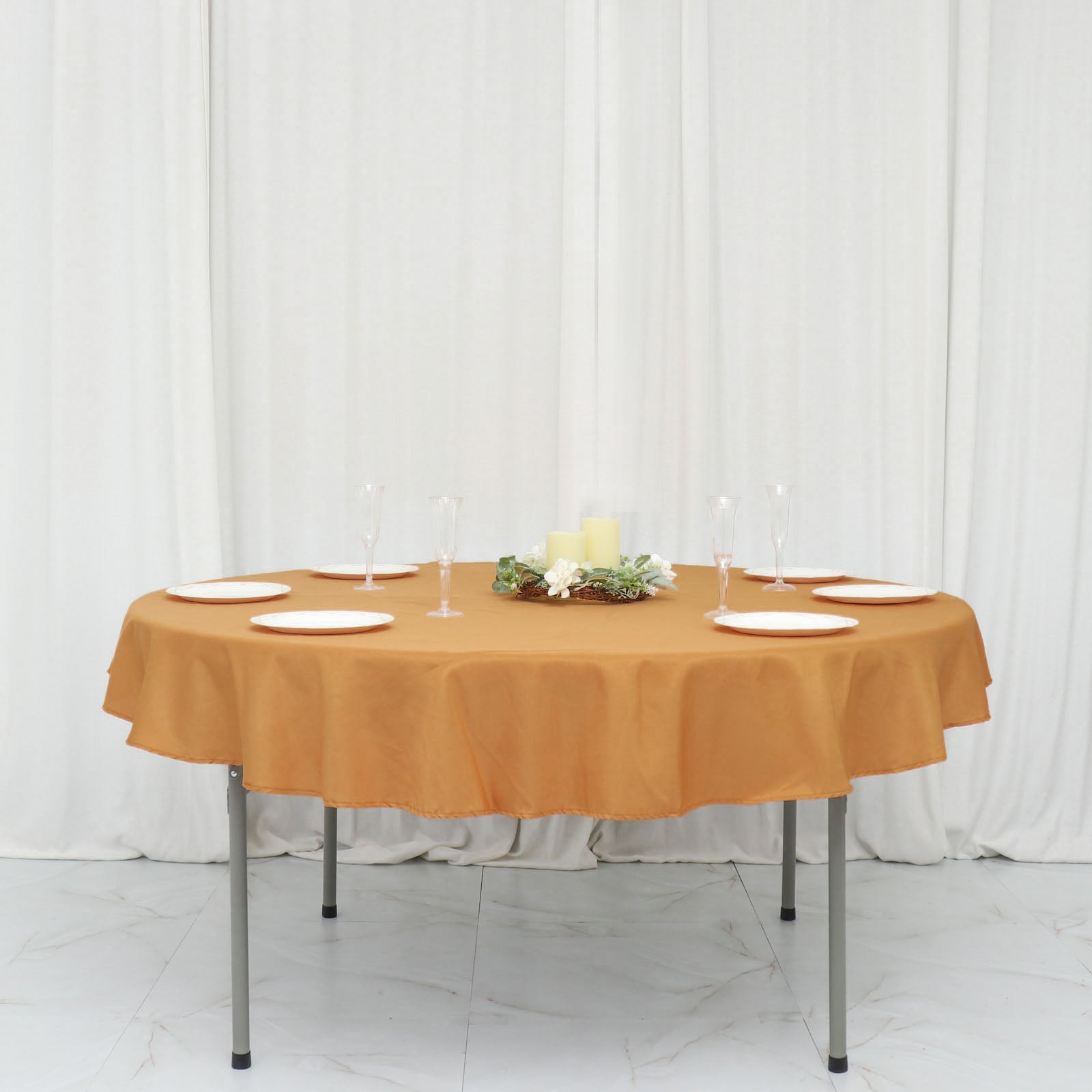 Gold Colored Round Polyester Linen Tablecloth 70 Inch 