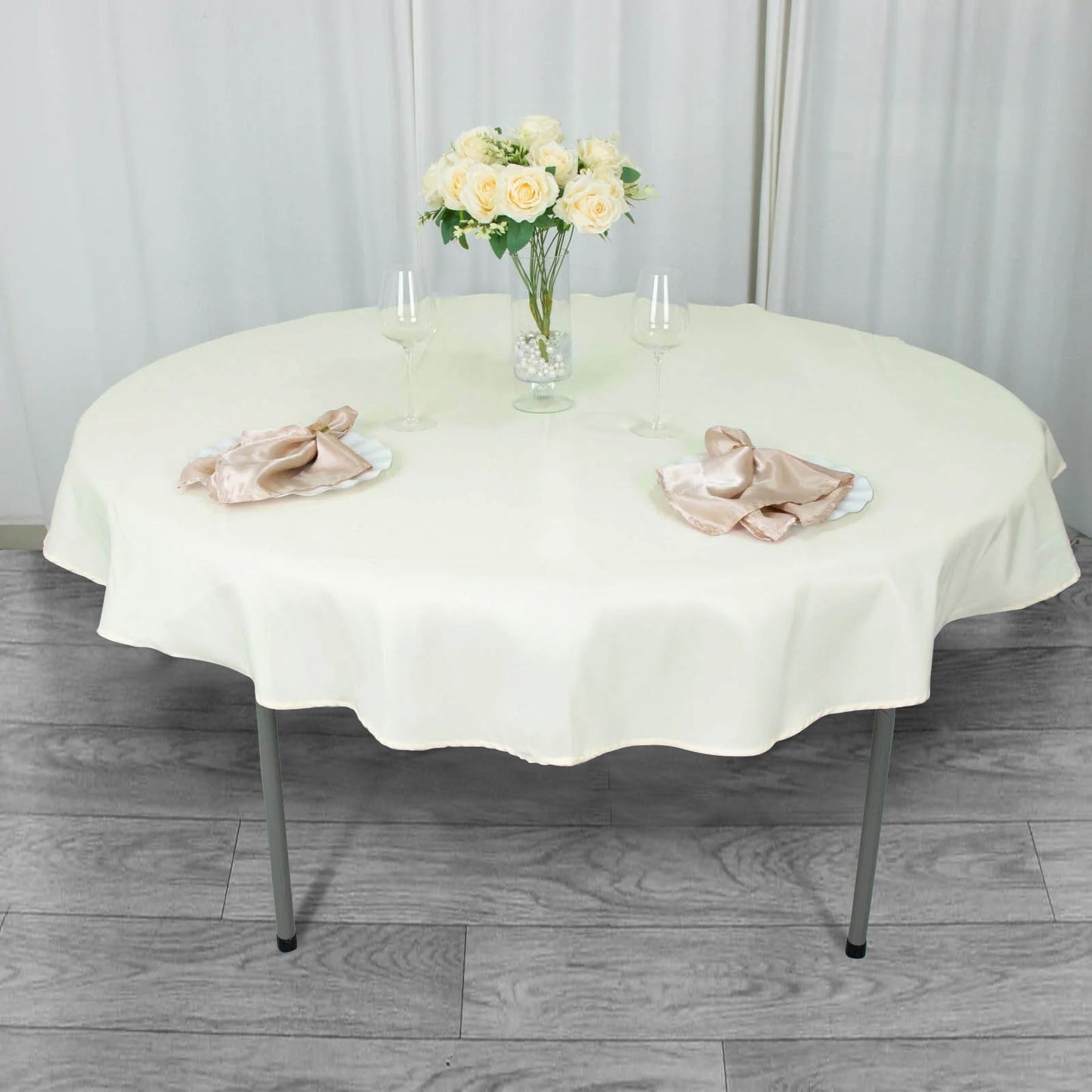 70inch Ivory 200 GSM Seamless Premium Polyester Round Tablecloth