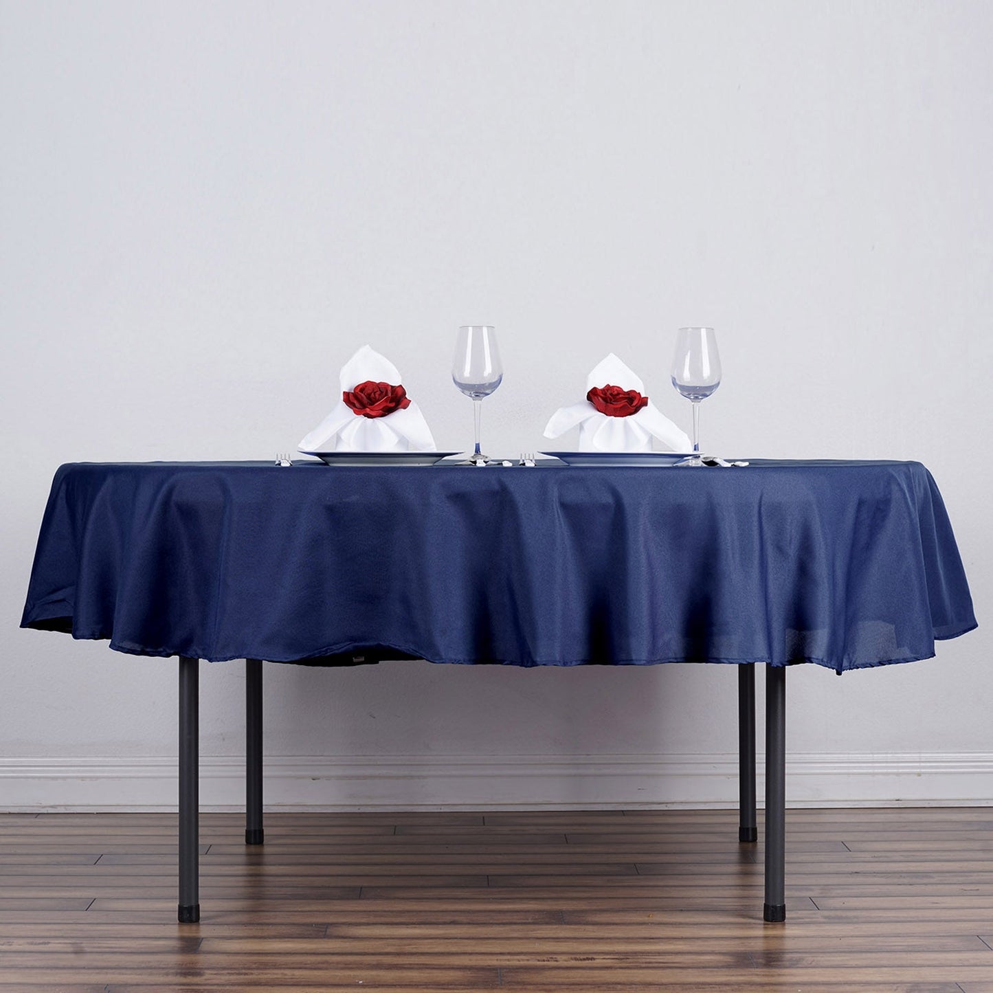 70" Round Navy Blue Polyester Linen Tablecloth