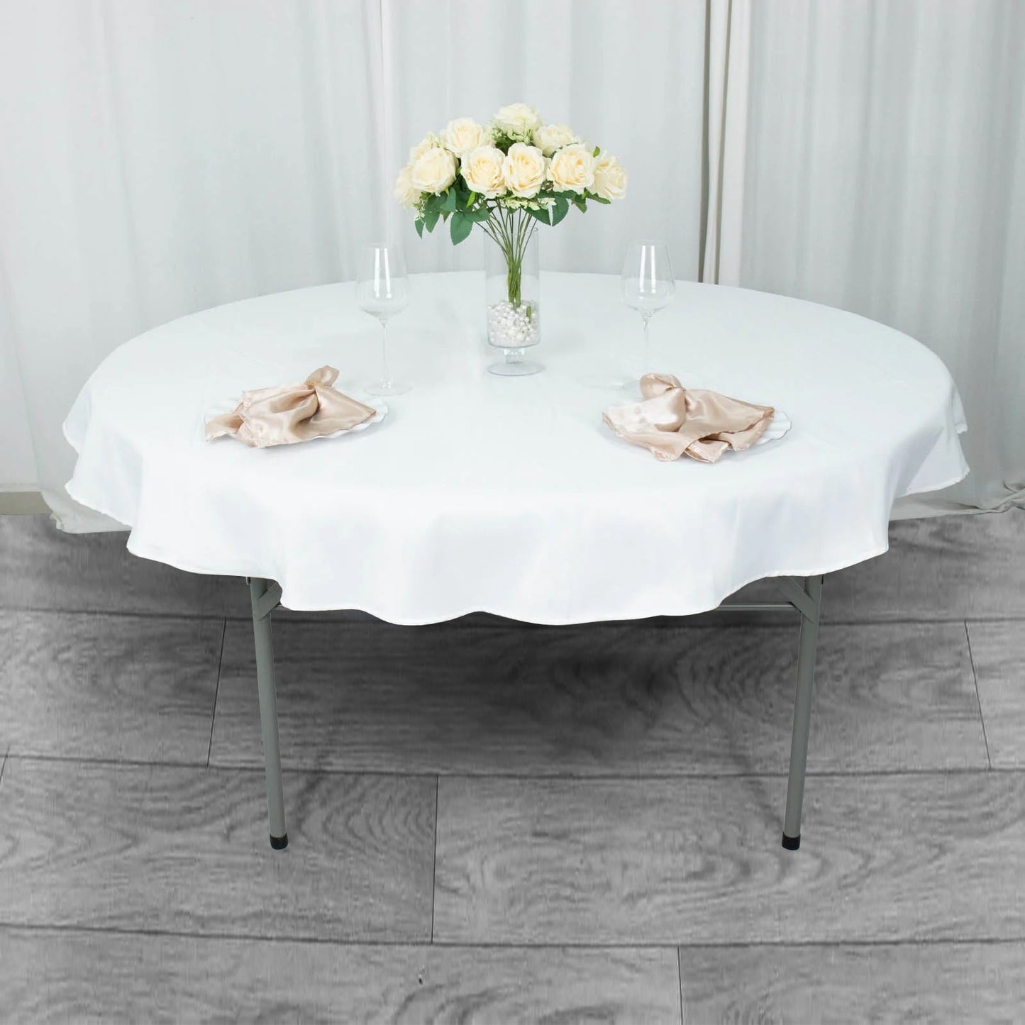 70inch White 200 GSM Seamless Premium Polyester Round Tablecloth