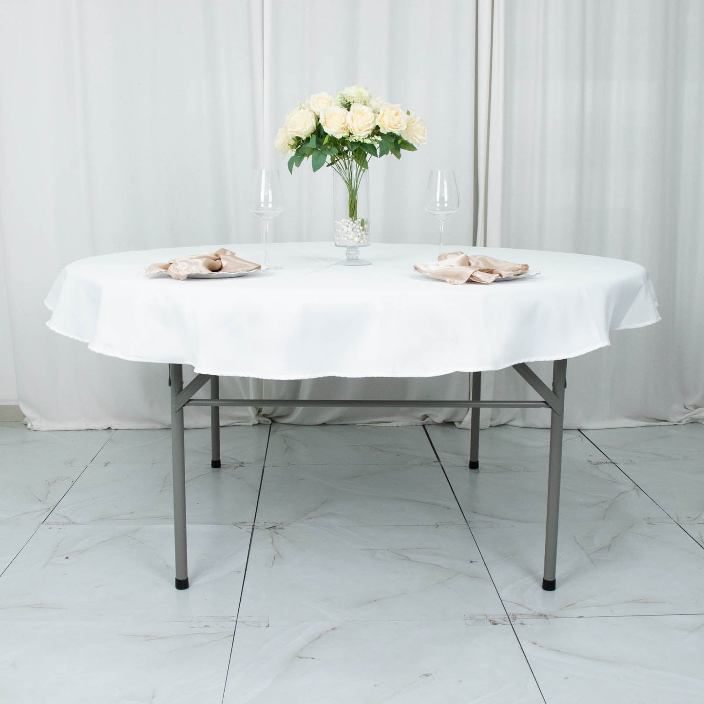70" White Premium Polyester Round Tablecloth - 220GSM