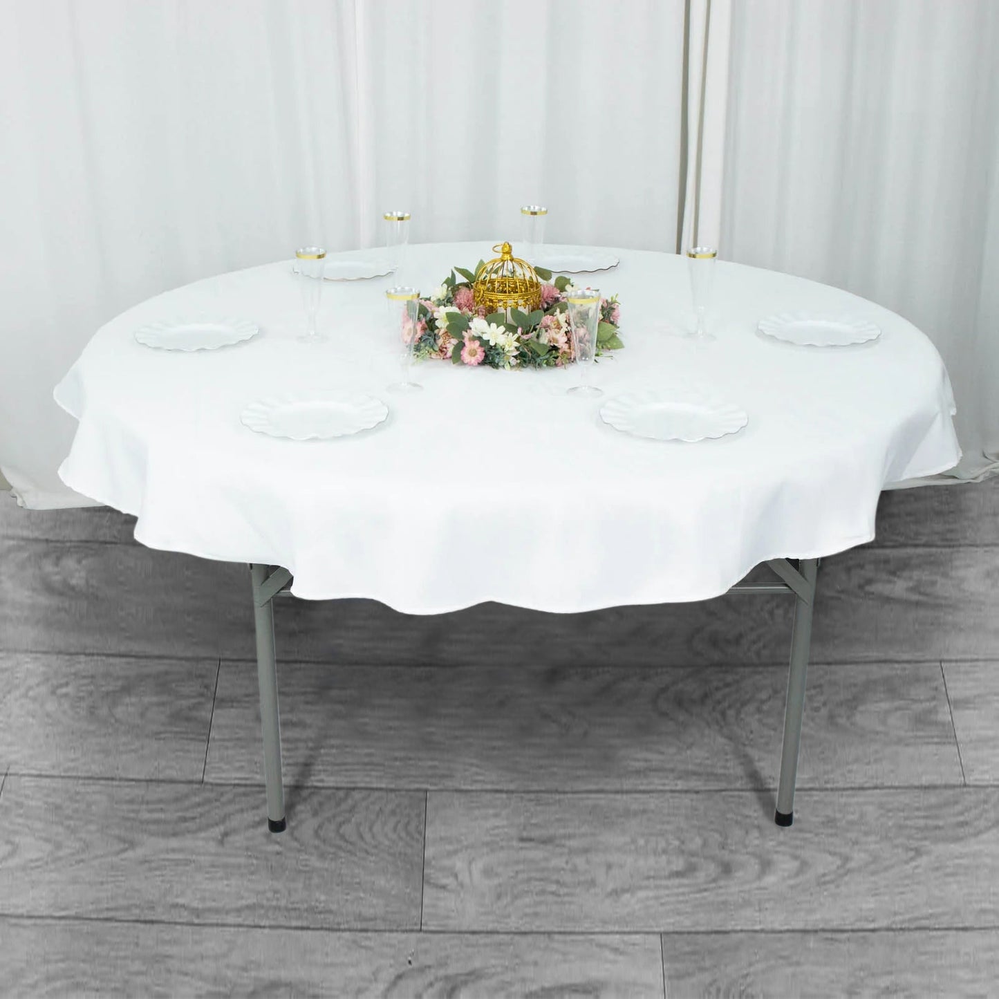 70inch White 200 GSM Seamless Premium Polyester Round Tablecloth