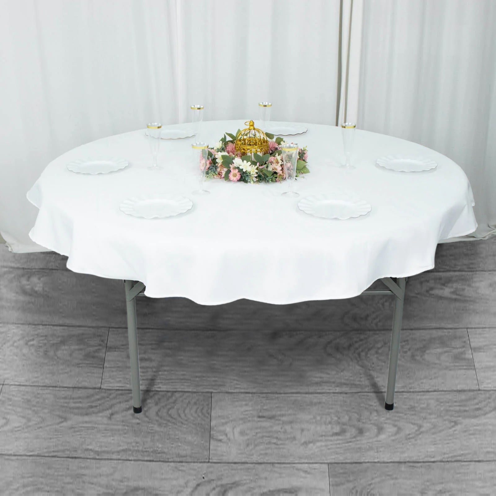 70inch White 200 GSM Seamless Premium Polyester Round Tablecloth