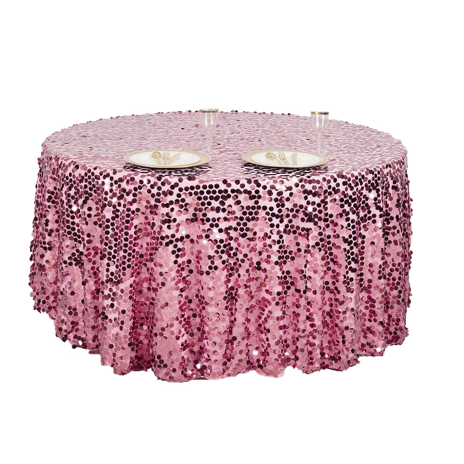 120" Big Payette Pink Sequin Round Tablecloth Premium Collection