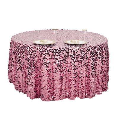 120" Big Payette Pink Sequin Round Tablecloth Premium Collection