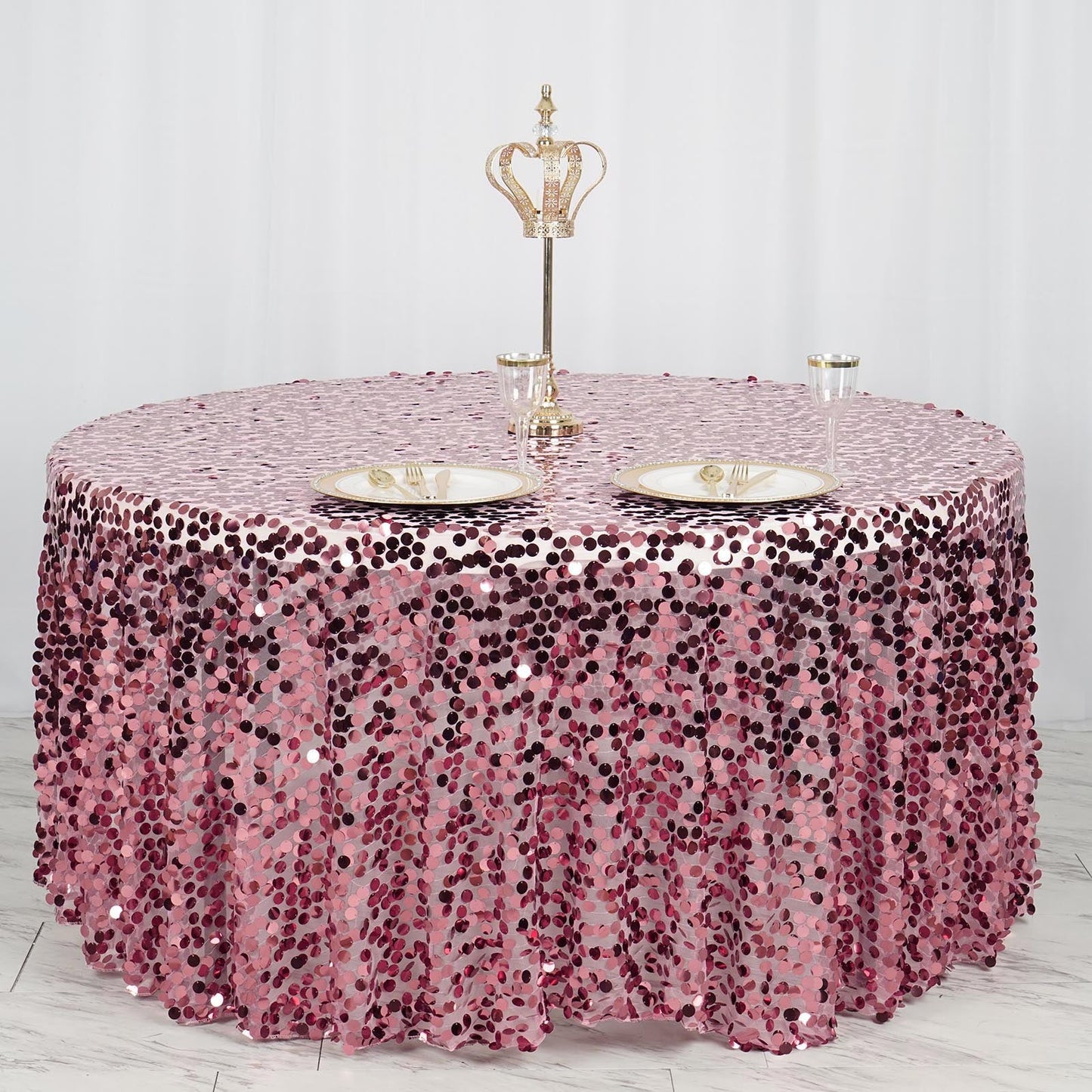 120" Big Payette Pink Sequin Round Tablecloth Premium Collection