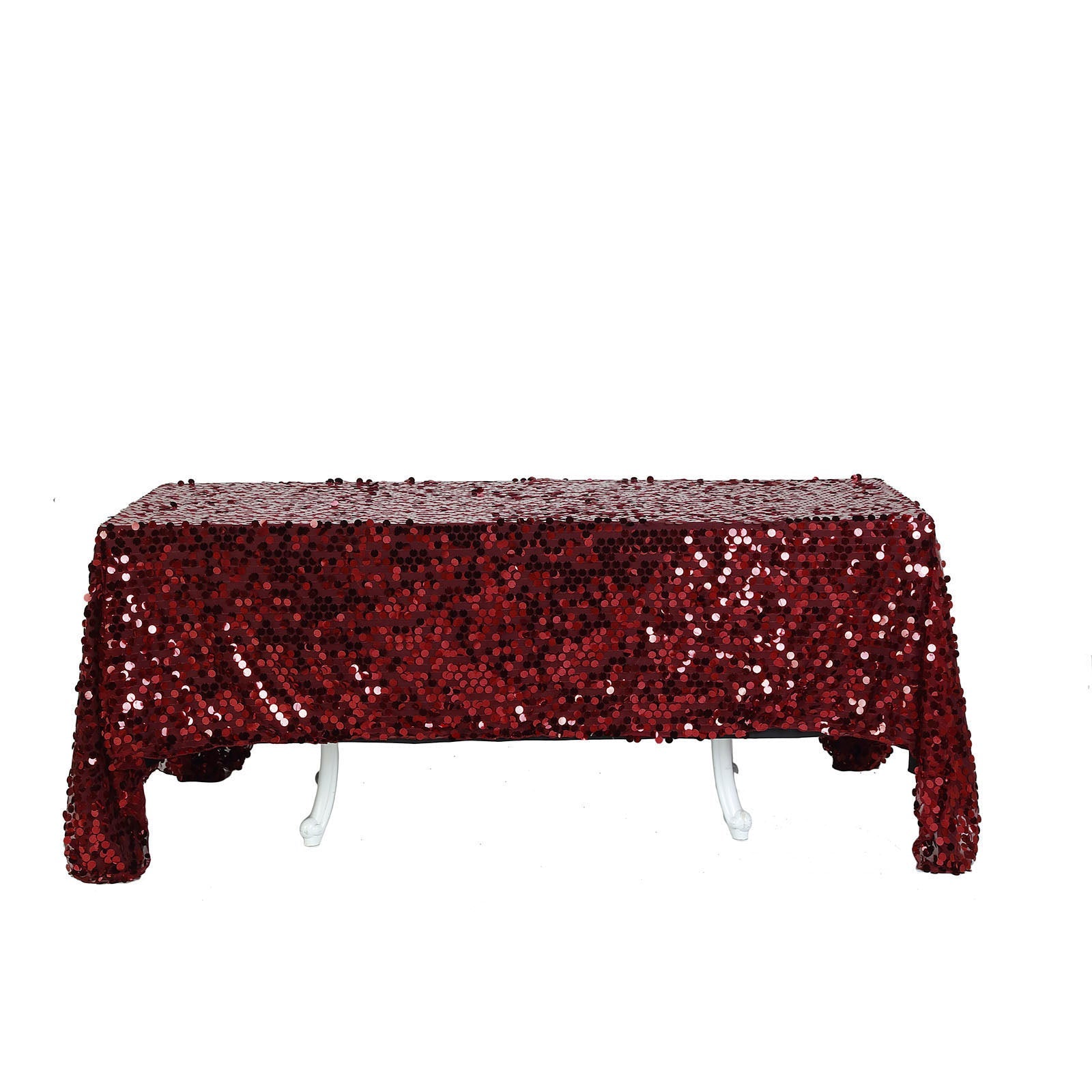 90X132 Burgundy Big Payette Sequin Rectangle Tablecloth Premium