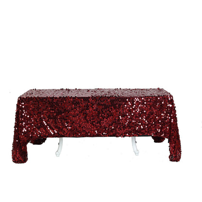 90X132 Burgundy Big Payette Sequin Rectangle Tablecloth Premium