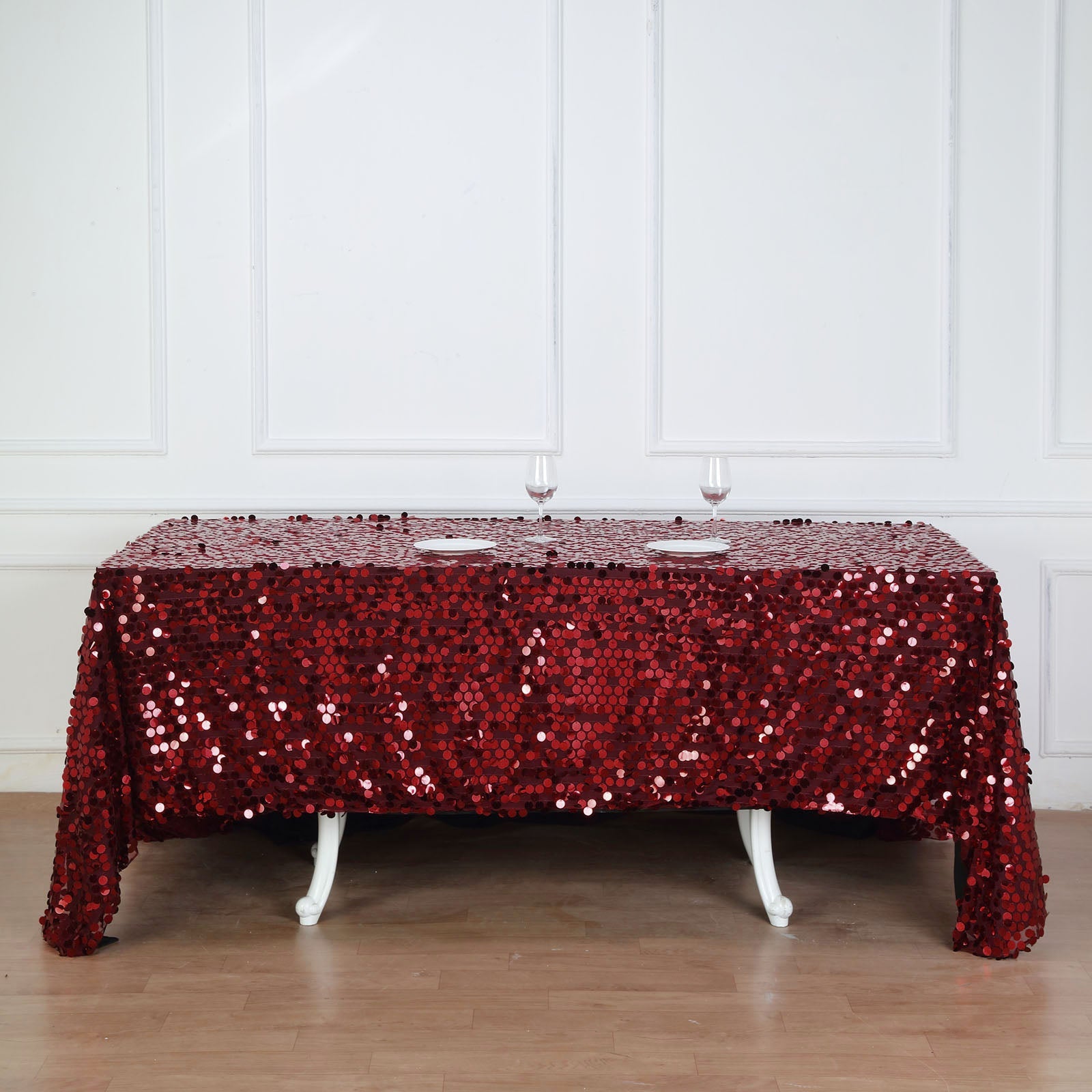 90X132 Burgundy Big Payette Sequin Rectangle Tablecloth Premium