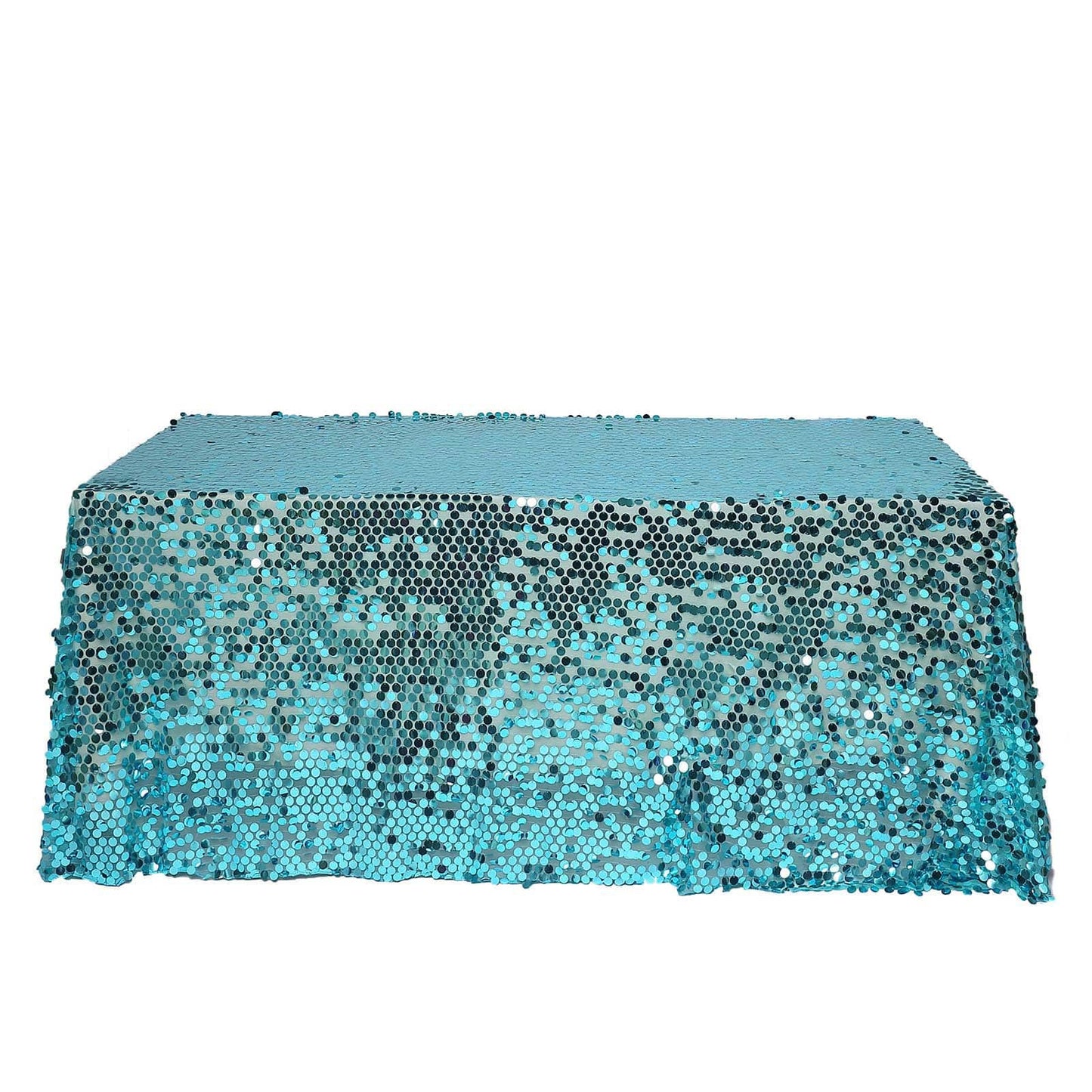 Turquoise sequin rectangle tablecloth, 90"x132" for elegant events.
