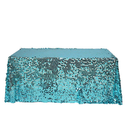 Turquoise sequin rectangle tablecloth, 90"x132" for elegant events.