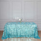 Turquoise sequin rectangle tablecloth for elegant event decor.