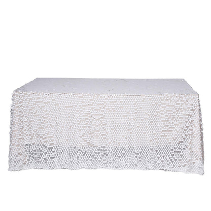 White sequin rectangle tablecloth, 90"x132" for elegant events.