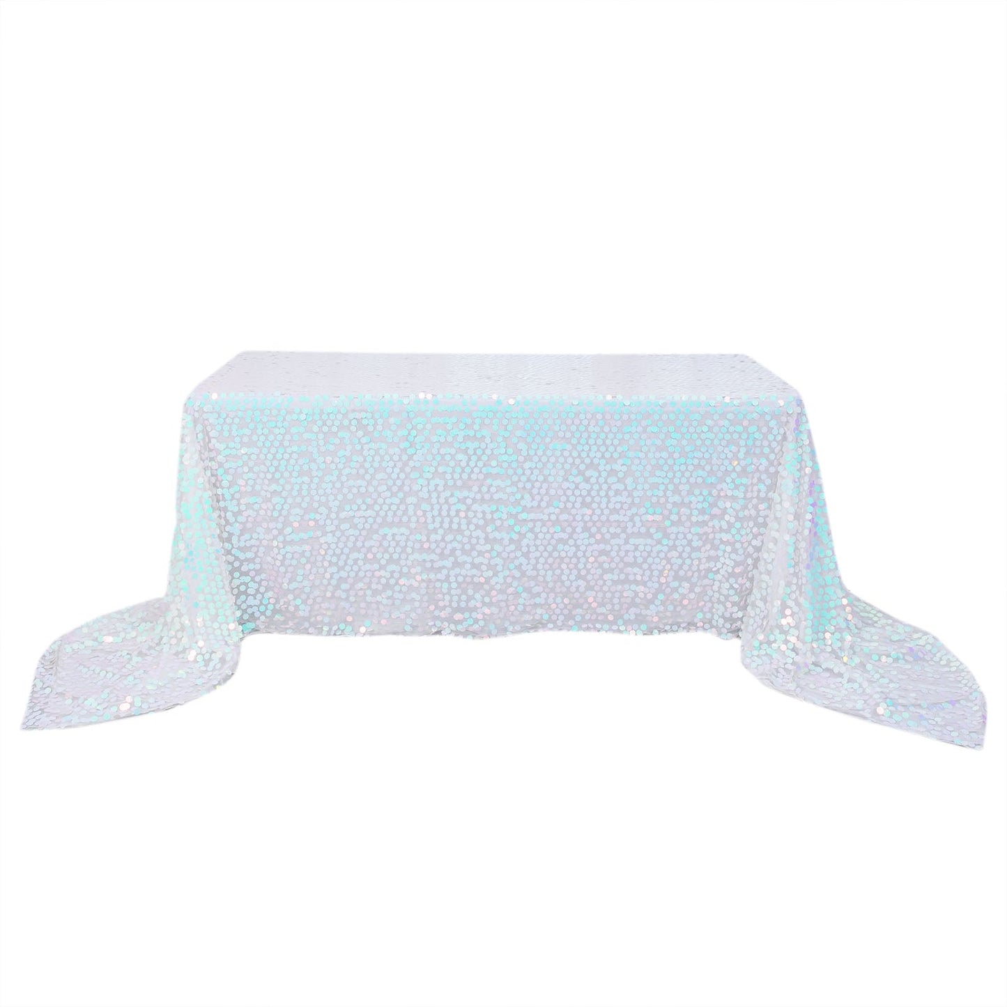 Premium Big Payette Sequin Iridescent Blue 90 Inch x 156 Inch Rectangle Tablecloth