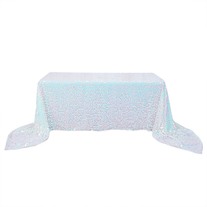Premium Big Payette Sequin Iridescent Blue 90 Inch x 156 Inch Rectangle Tablecloth