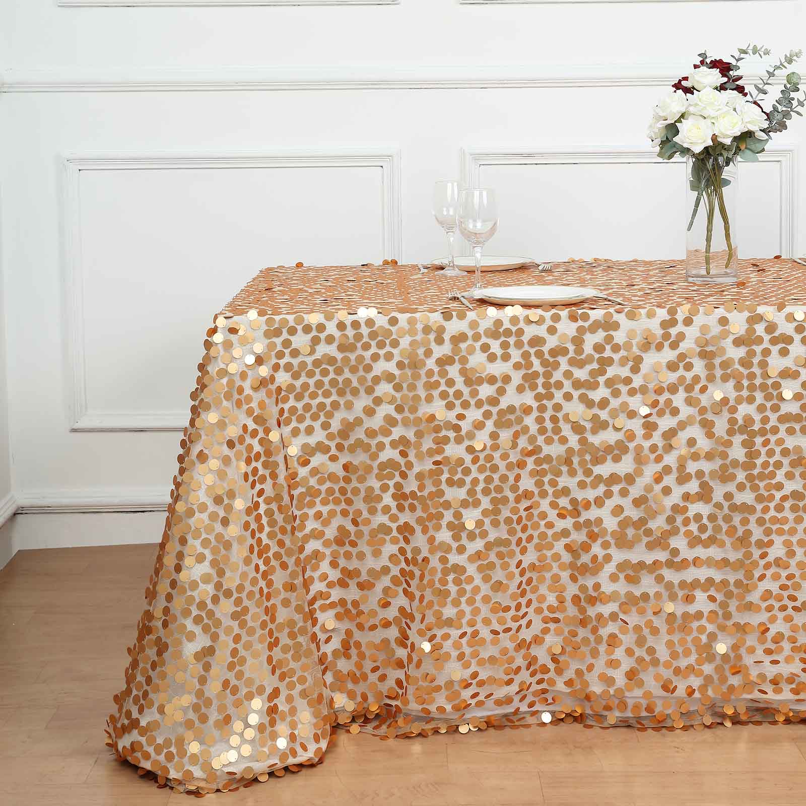Rectangular Tablecloth Sequin Mesh Matte Champagne 90X156 Inch Size