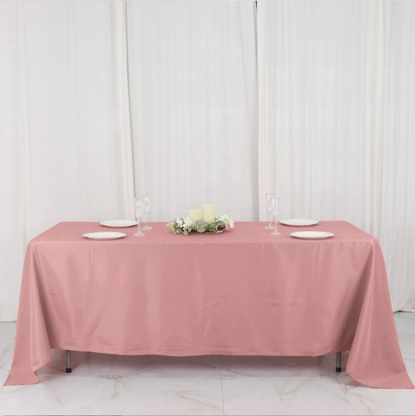 Dusty Rose Colored Rectangle Polyester Linen Tablecloth 72 Inch x 120 Inch 