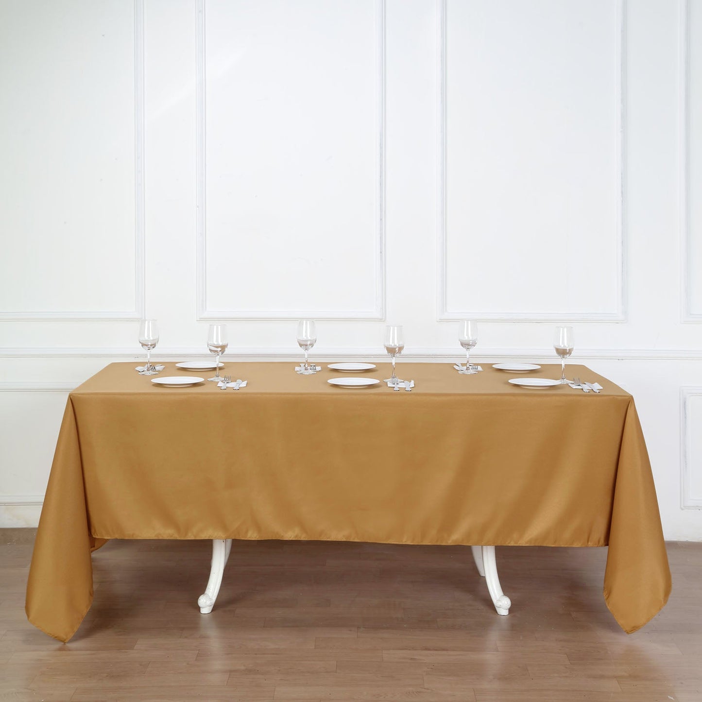 72"x120" Gold Polyester Polyester Rectangle Tablecloth, Reusable Linen Tablecloth
