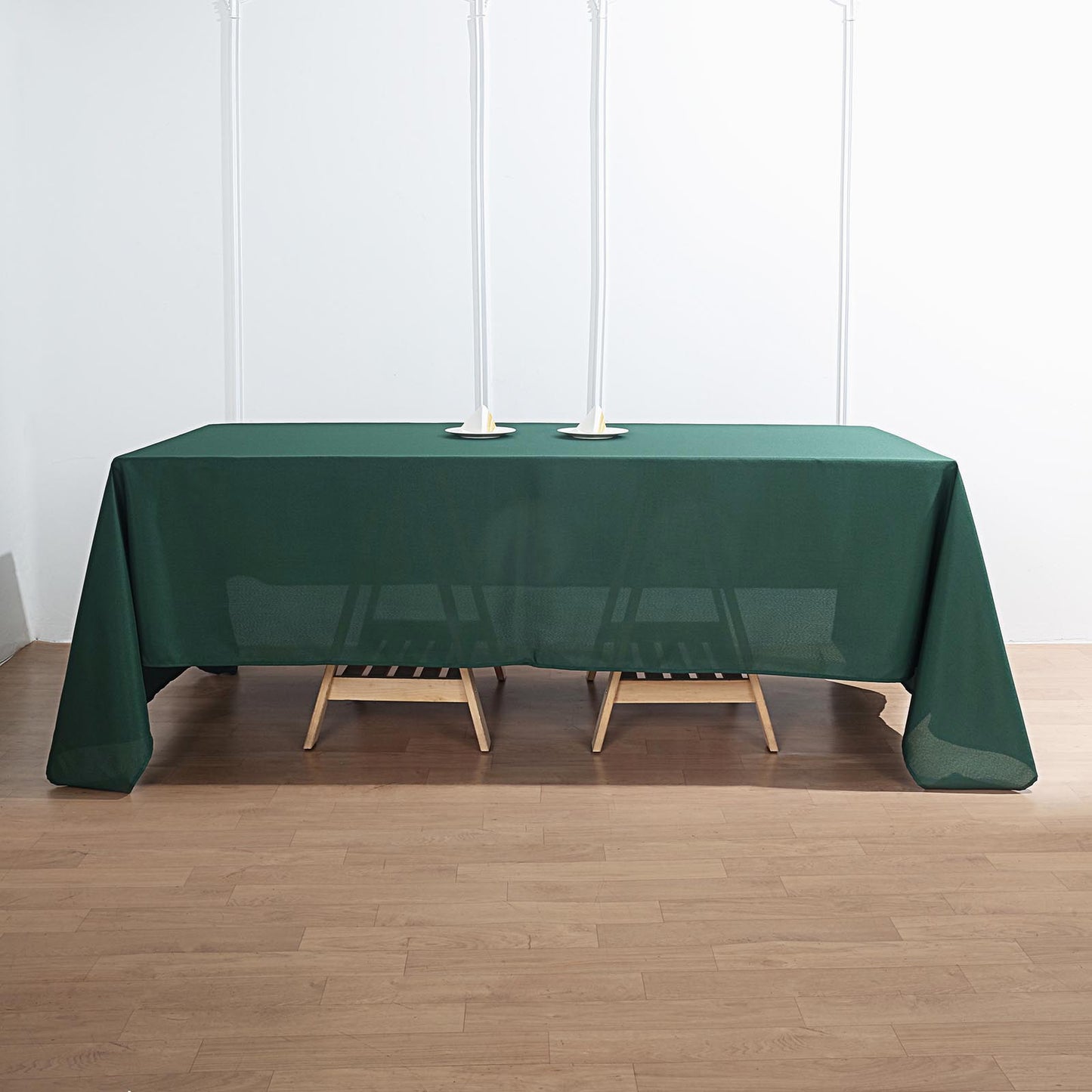 72"x120" Hunter Emerald Green Polyester Rectangle Tablecloth, Reusable Linen Tablecloth