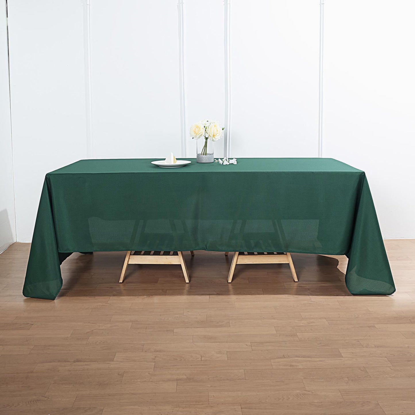 Rectangular Reusable Linen Tablecloth Hunter Emerald Green Polyester 72 Inch x 120 Inch