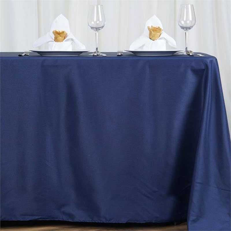 72"x120" Navy Blue Polyester Rectangle Tablecloth, Reusable Linen Tablecloth