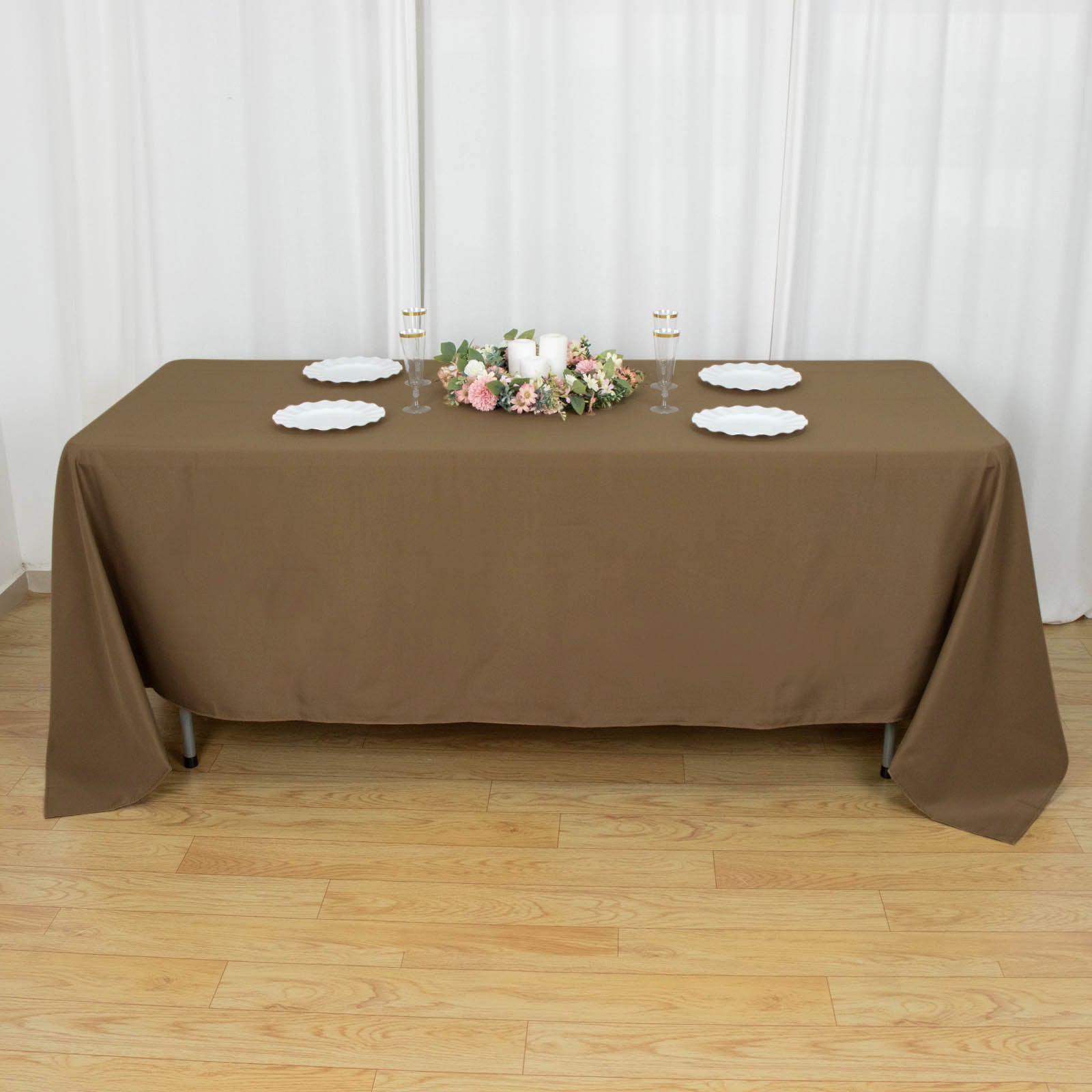 72inch x 120inch Taupe Polyester Rectangle Tablecloth, Reusable Linen Tablecloth