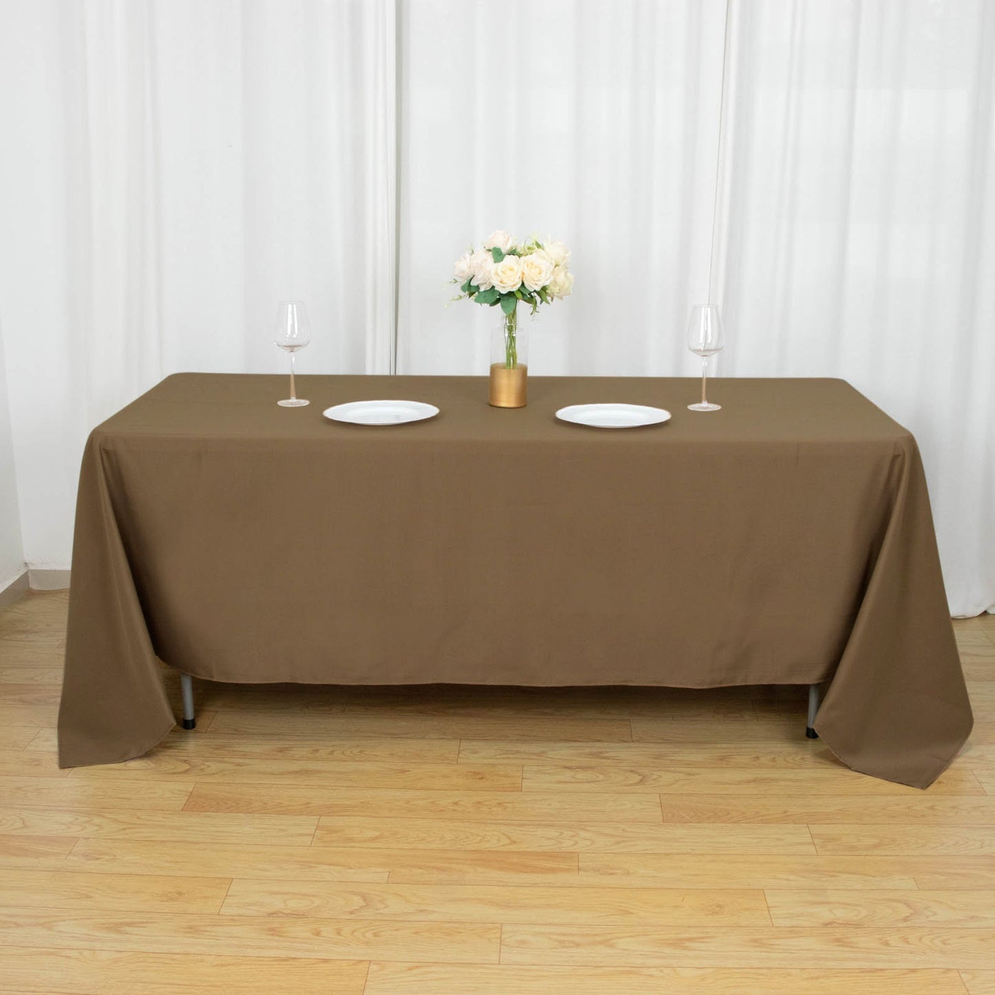 72"x120" Taupe Polyester Rectangle Tablecloth, Reusable Linen Tablecloth