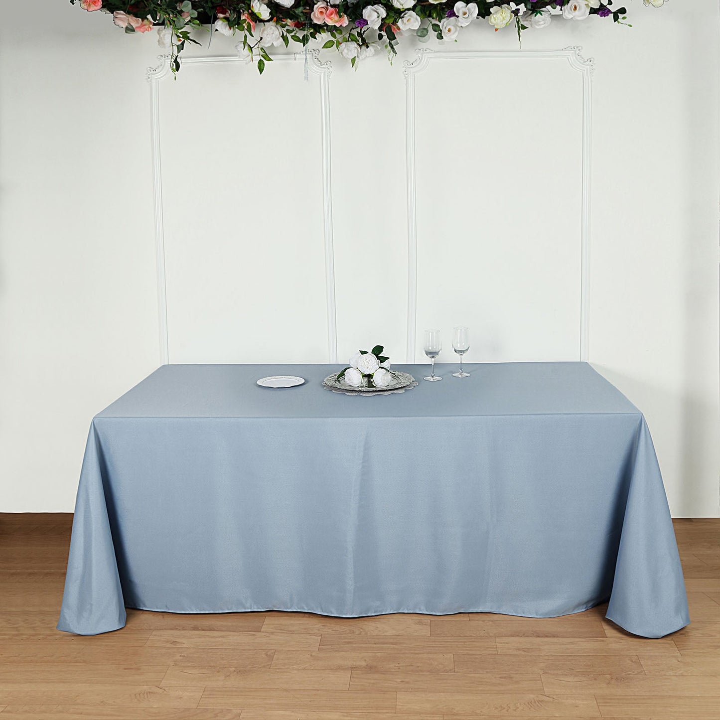 90"x132" Dusty Blue Seamless Polyester Rectangular Tablecloth