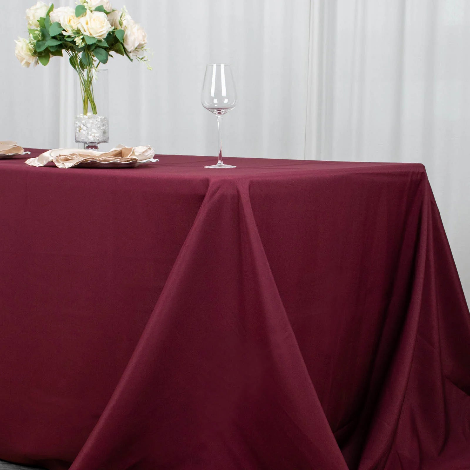 90x132inch Burgundy 200 GSM Seamless Premium Polyester Rectangular Tablecloth